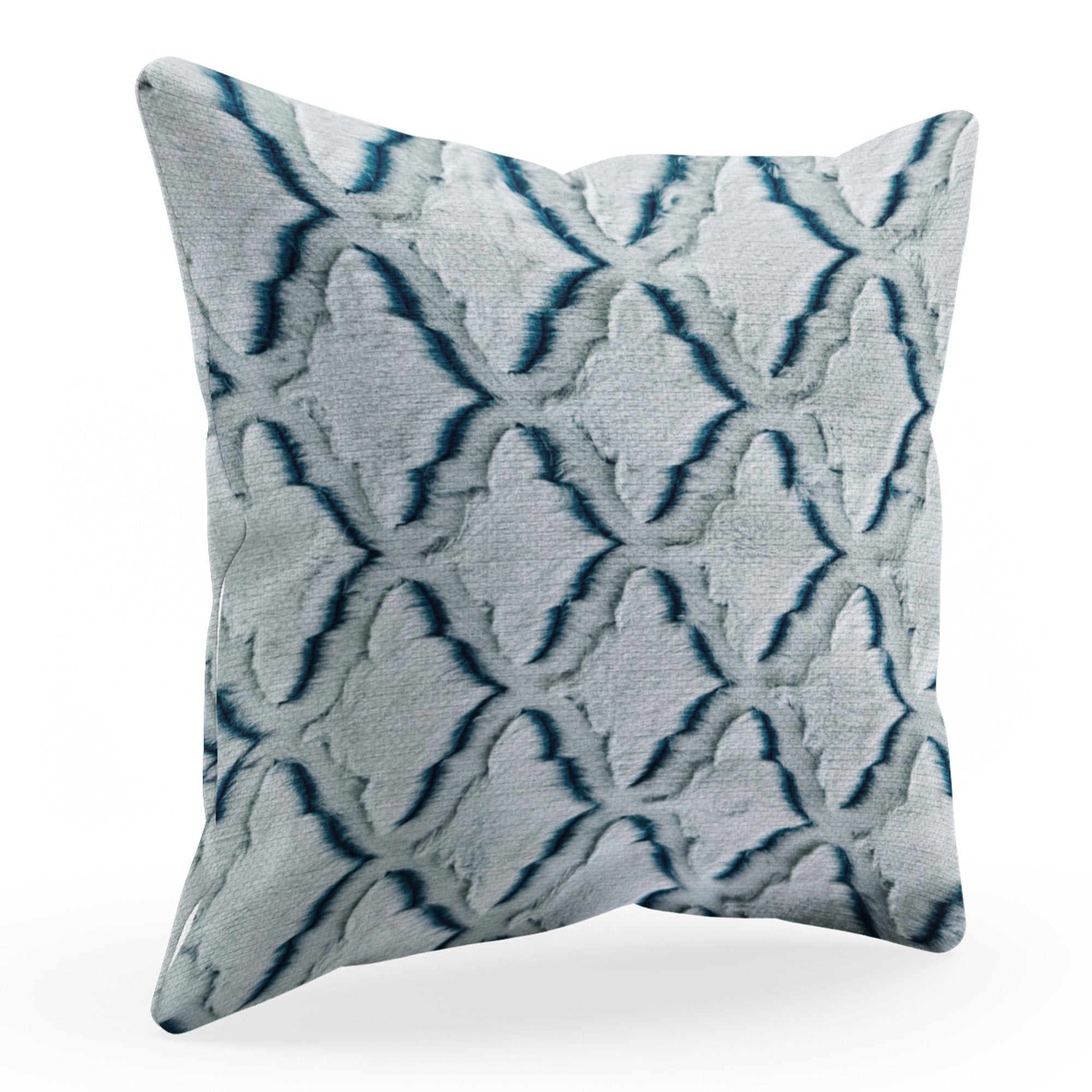Plutus Light Blue Diamond Animal Faux Fur Luxury Throw Pillow showcasing plush texture and elegant diamond pattern.