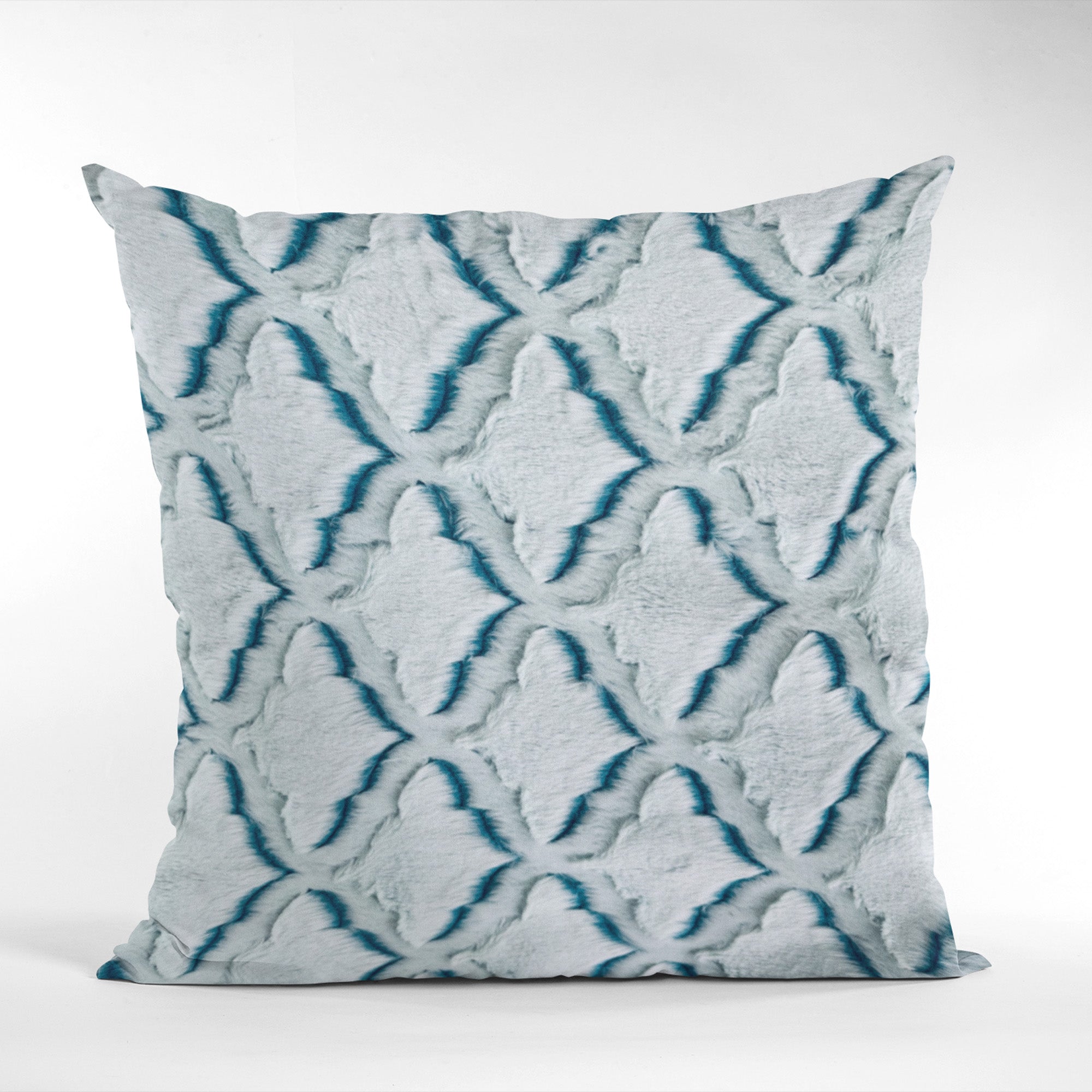 Plutus Light Blue Diamond Animal Faux Fur Luxury Throw Pillow showcasing plush texture and elegant diamond pattern.