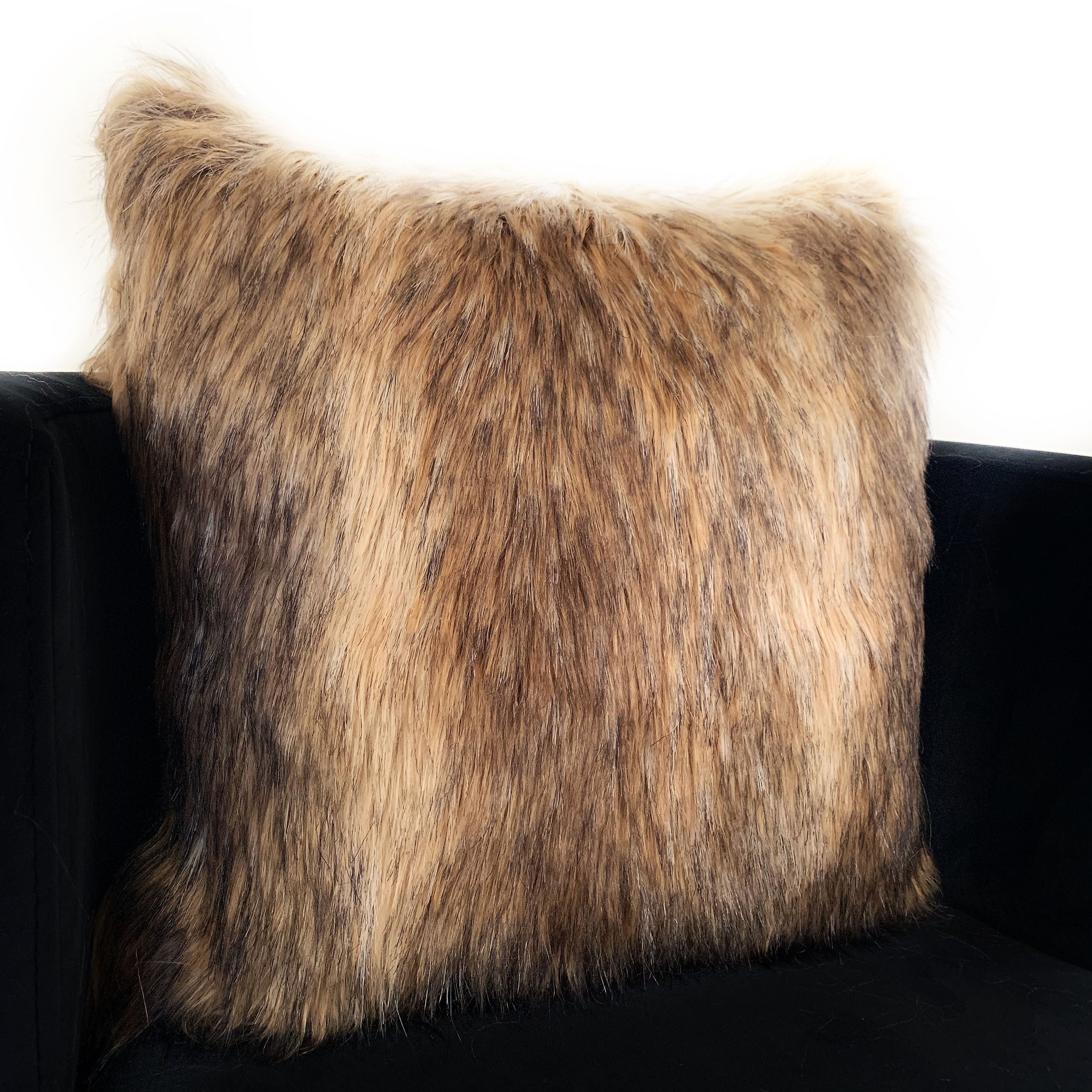 Plutus Light & Dark Brown Mountain Coyote Faux Fur Luxury Throw showcasing its soft texture and elegant design, perfect for home decor.