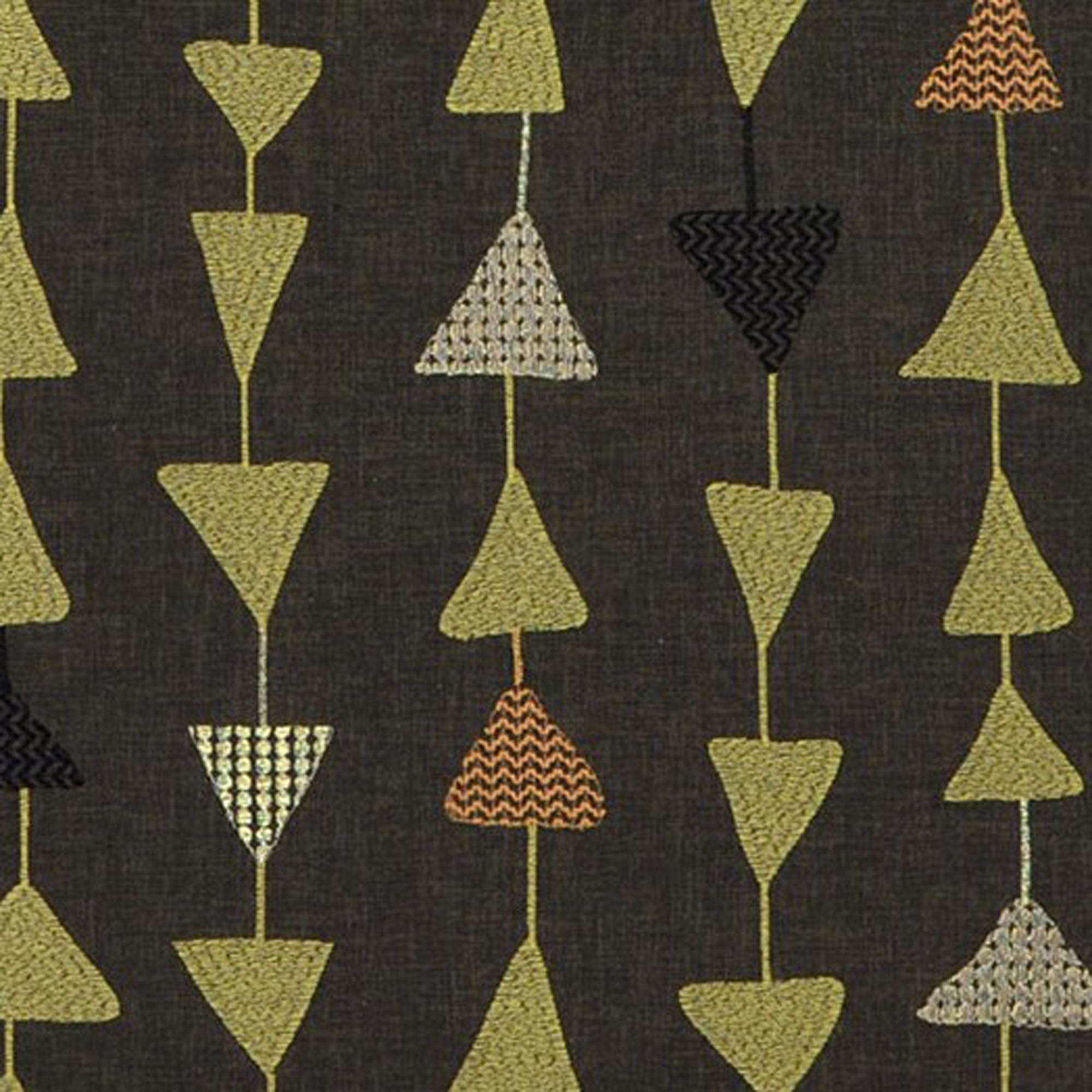 Luxurious Plutus River Rock Manti Embroidery throw pillow featuring metallic triangle accents, handmade in the USA.