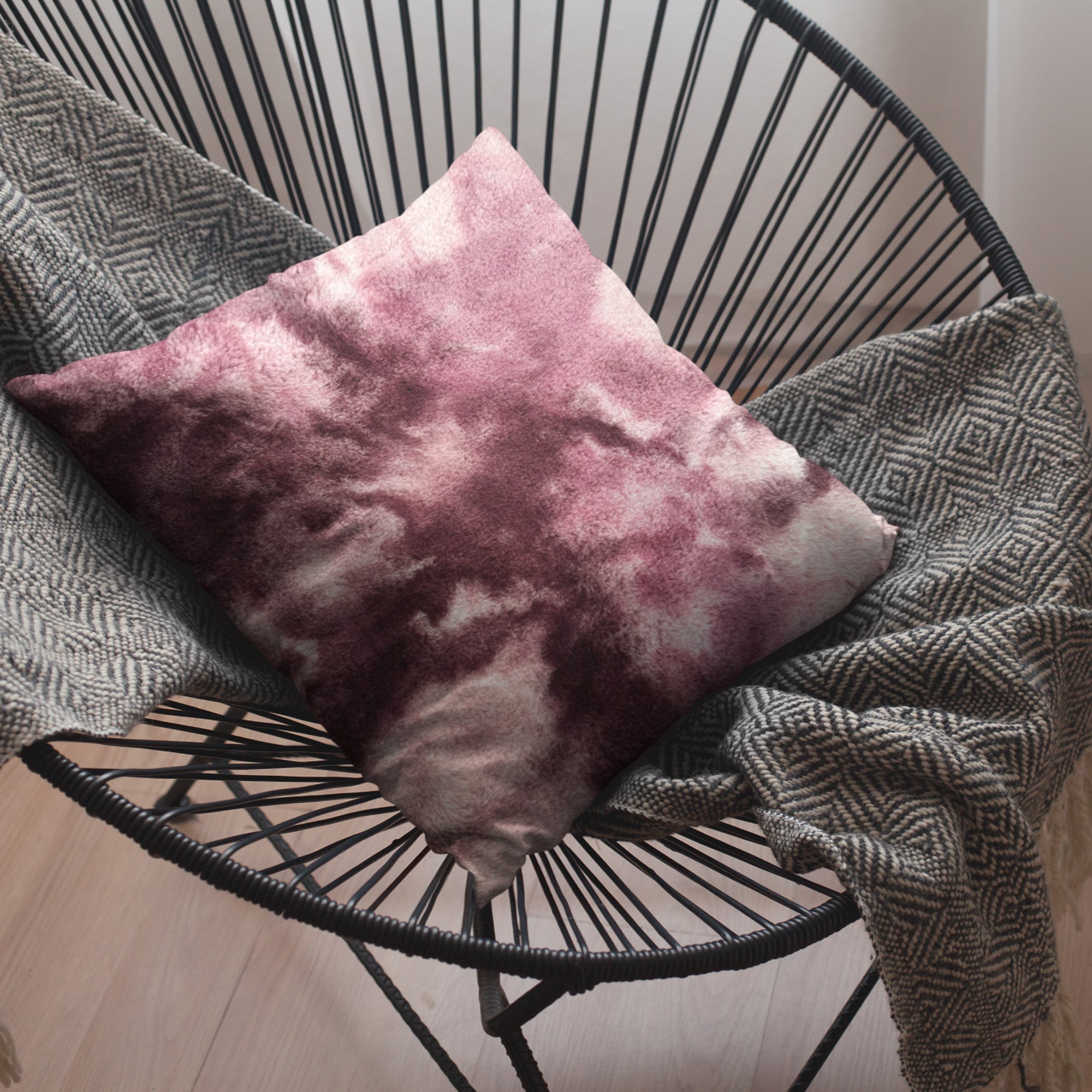 Plutus Rose Fureal Animal Faux Fur Luxury Throw Pillow showcasing soft rose faux fur with an invisible zipper and double-sided design.