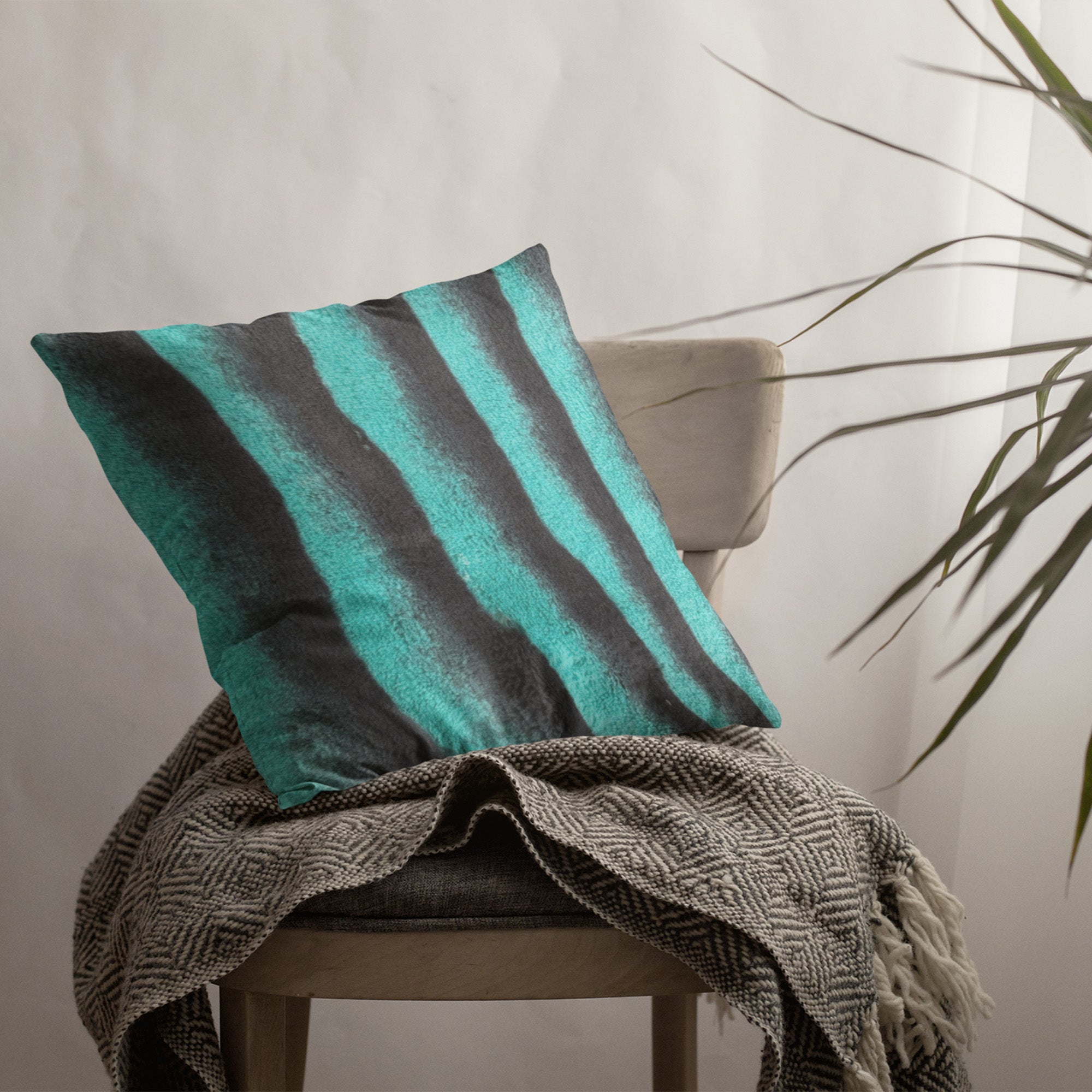 Plutus Teal Black Wild Ocean Faux Fur Luxury Throw Pillow showcasing its plush texture and elegant design.