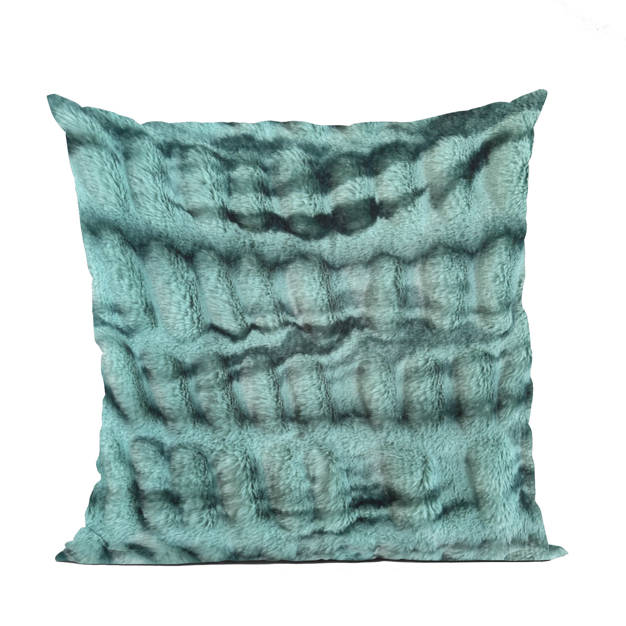 Plutus Teal Sherpa Animal Faux Fur Luxury Throw Pillow showcasing its plush texture and vibrant teal color, perfect for home decor.