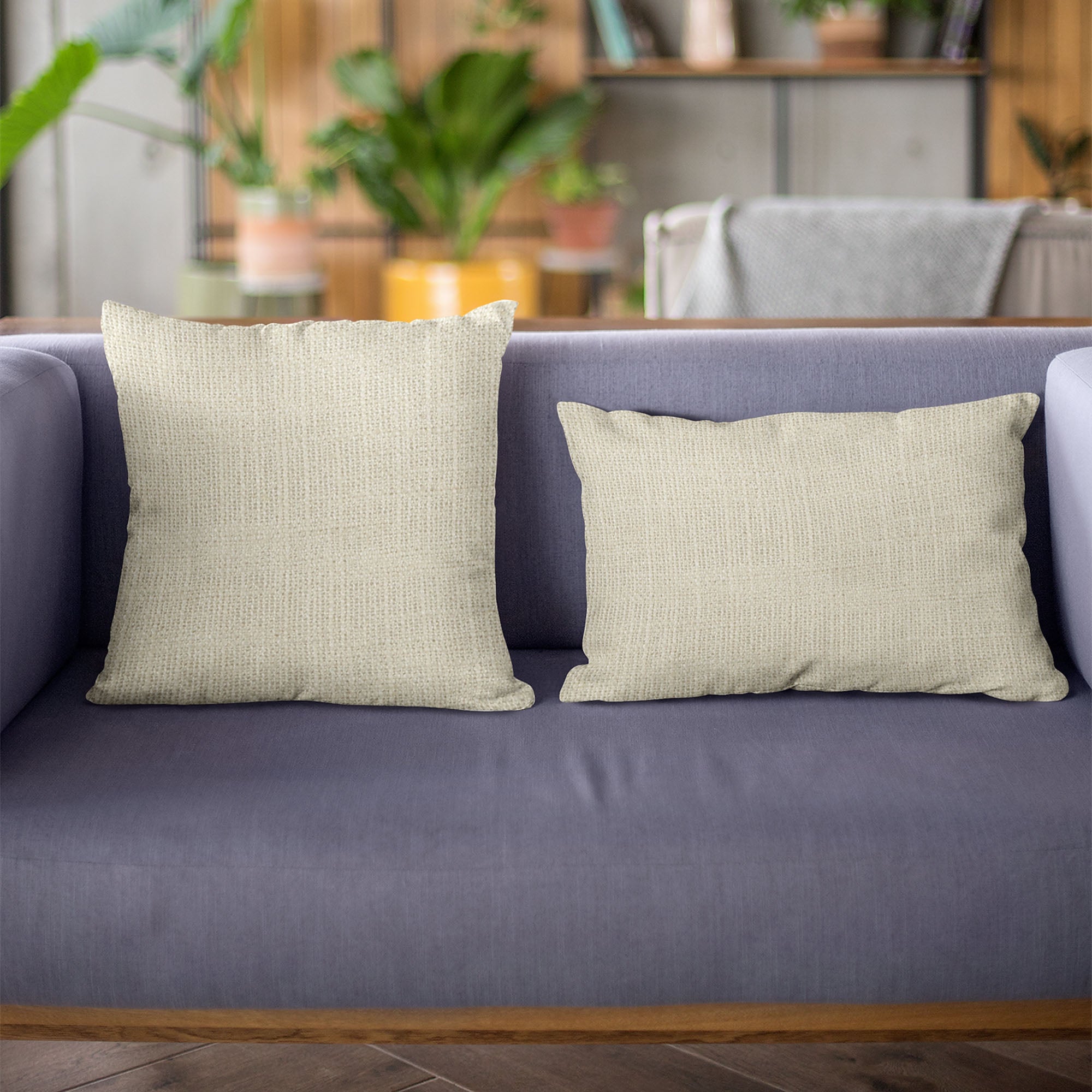 Plutus Vanilla Wall Textured Solid Luxury Throw pillow featuring a textured solid design with open weave, showcasing its elegant vanilla color and invisible zipper.