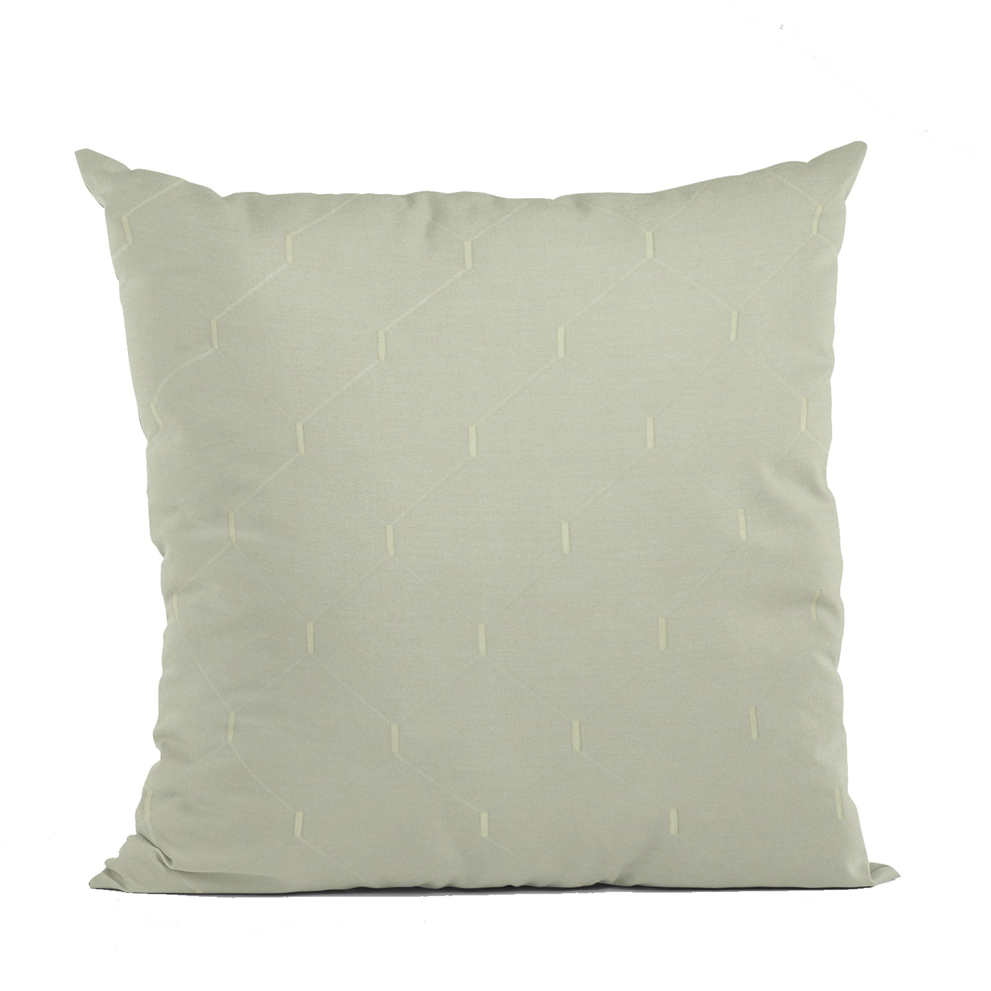 Plutus White Kona Embroidery luxury throw pillow featuring a shiny pattern, double-sided design, and invisible zipper, elegantly displayed on a sofa.