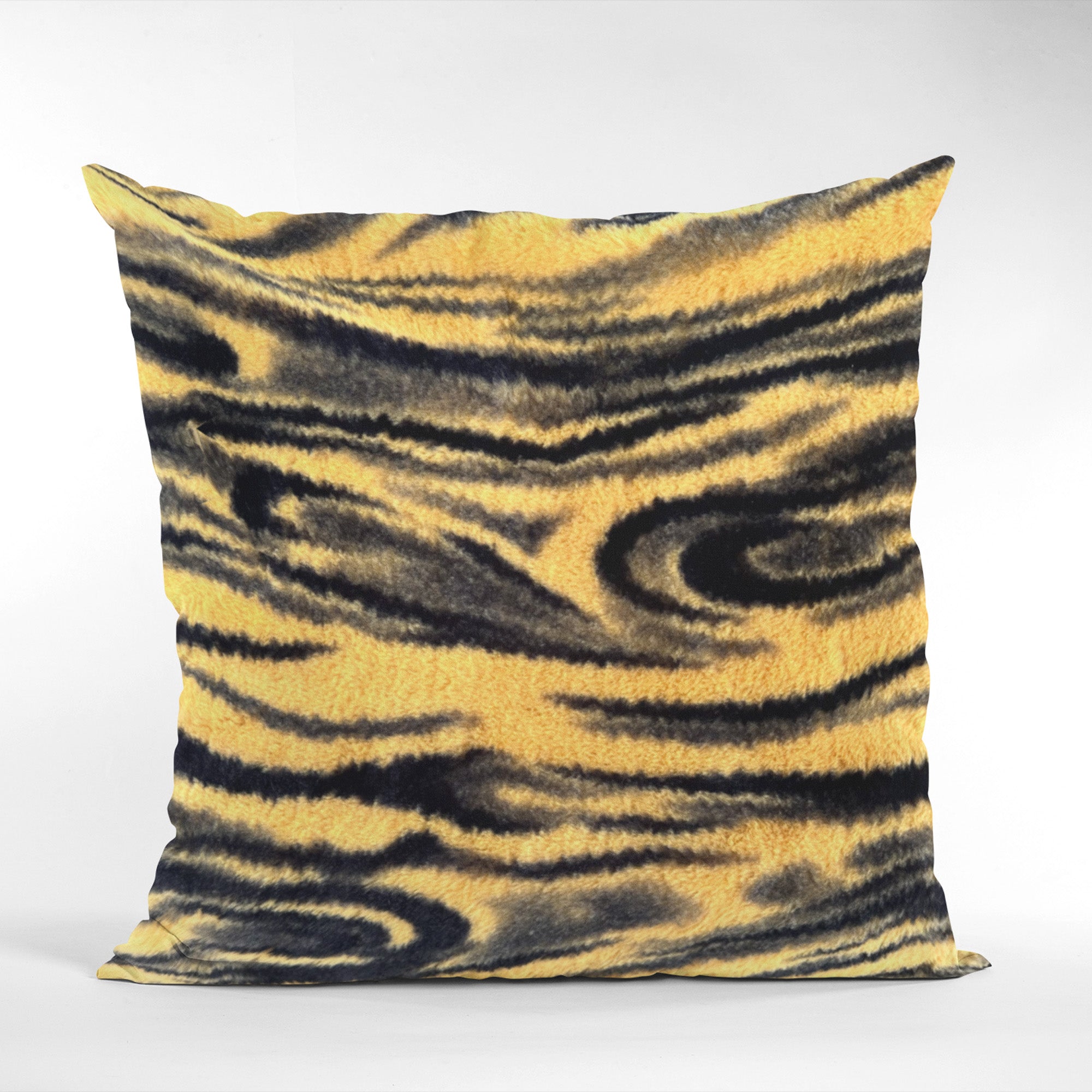 Plutus Yellow Galaxy Animal Faux Fur Luxury Throw Pillow showcasing vibrant yellow color and soft faux fur texture, perfect for home decor.