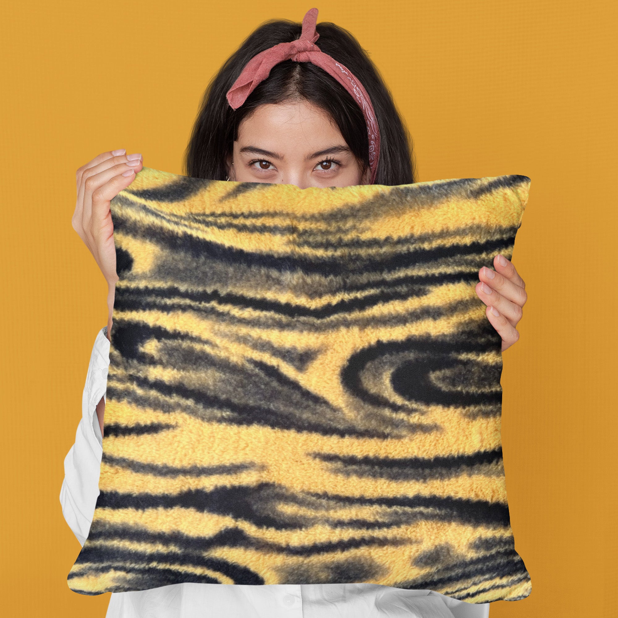 Plutus Yellow Galaxy Animal Faux Fur Luxury Throw Pillow showcasing vibrant yellow color and soft faux fur texture, perfect for home decor.