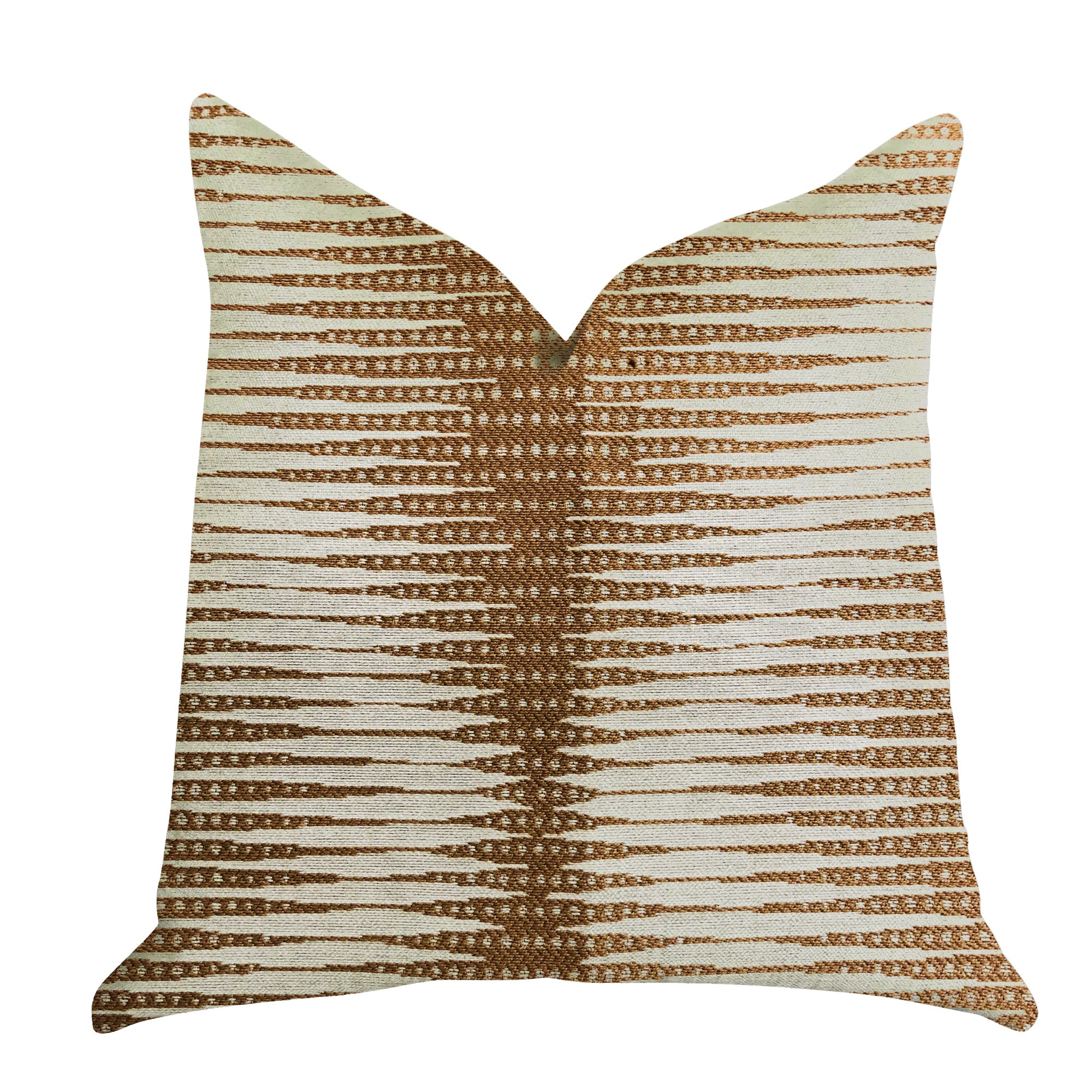 Pokaline Chevron Luxury Throw Pillow in brown and beige, showcasing elegant chevron pattern and invisible zipper.