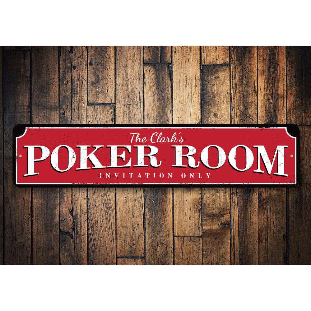 Customizable Poker Room Sign made from high-quality aluminum, featuring pre-drilled holes for easy mounting.