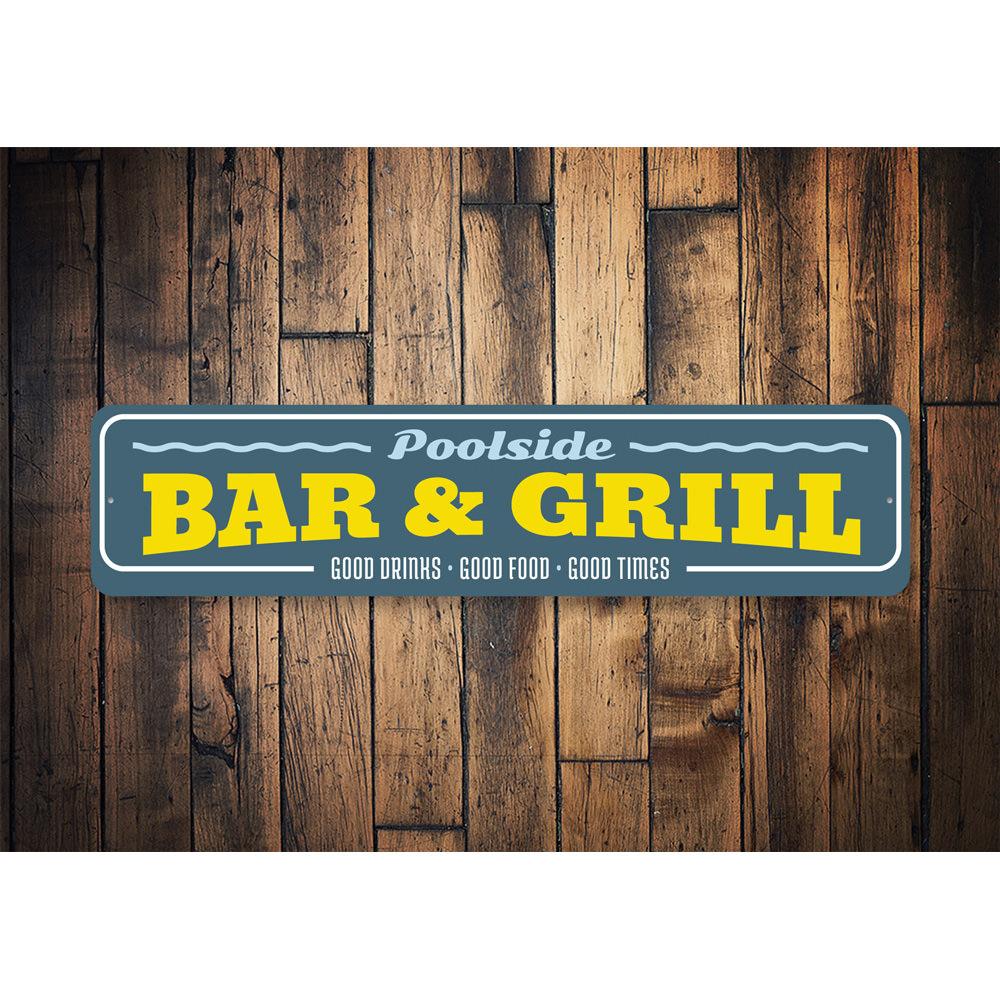 Customizable Poolside Bar Sign made of durable aluminum, perfect for outdoor decor.