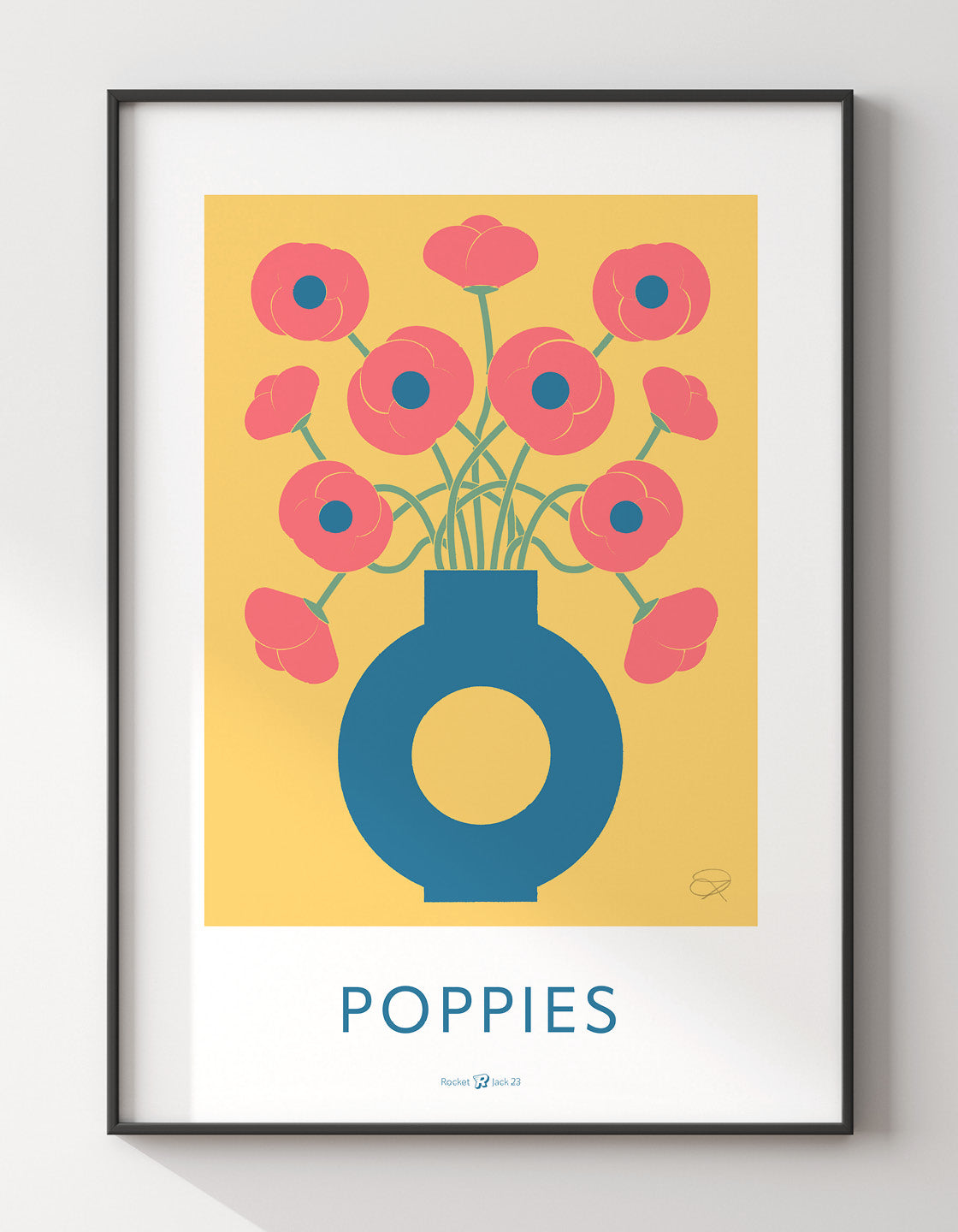 A vibrant and contemporary poppies print inspired by vintage flower market posters, showcasing beautiful floral designs.