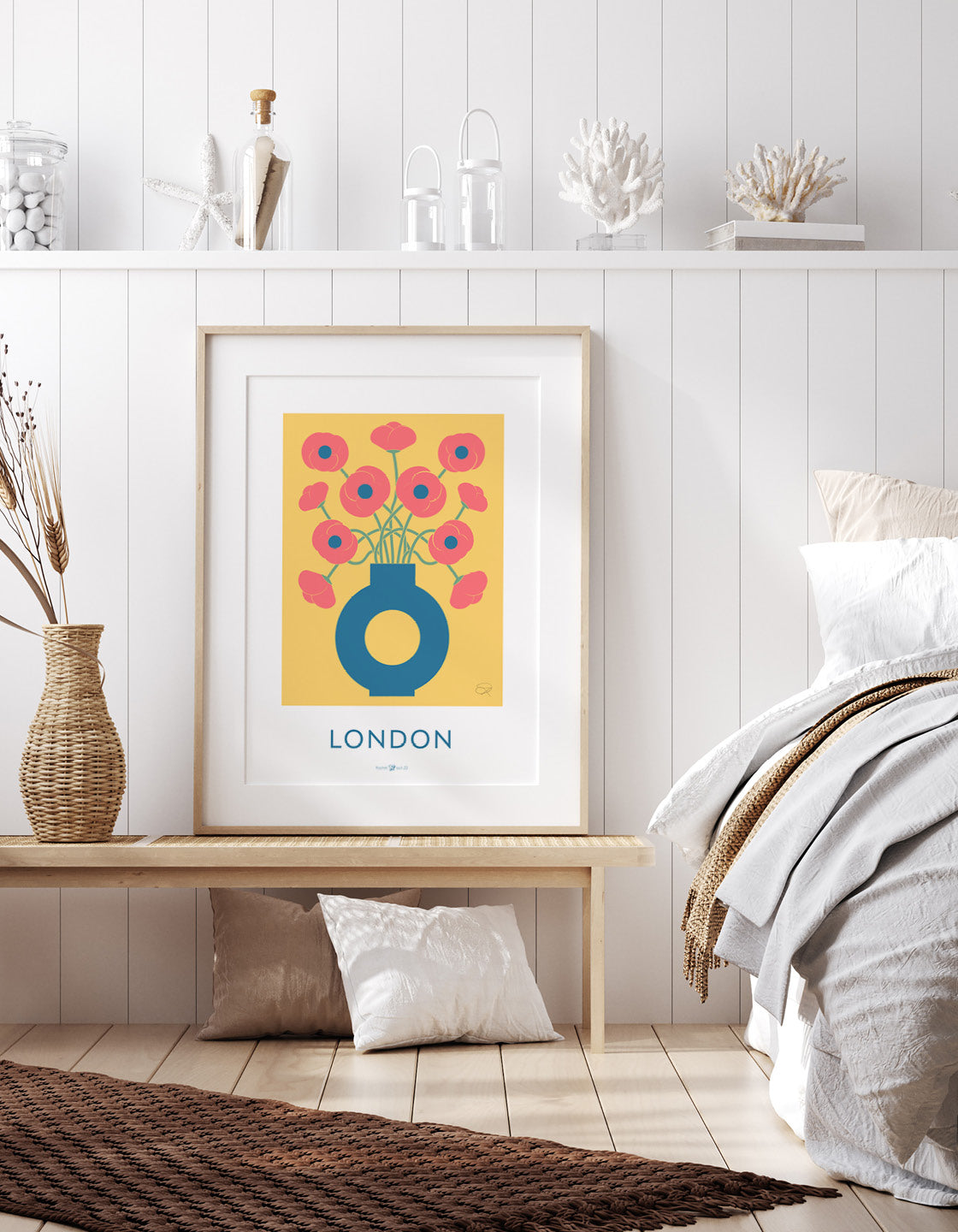 A vibrant and contemporary poppies print inspired by vintage flower market posters, showcasing beautiful floral designs.