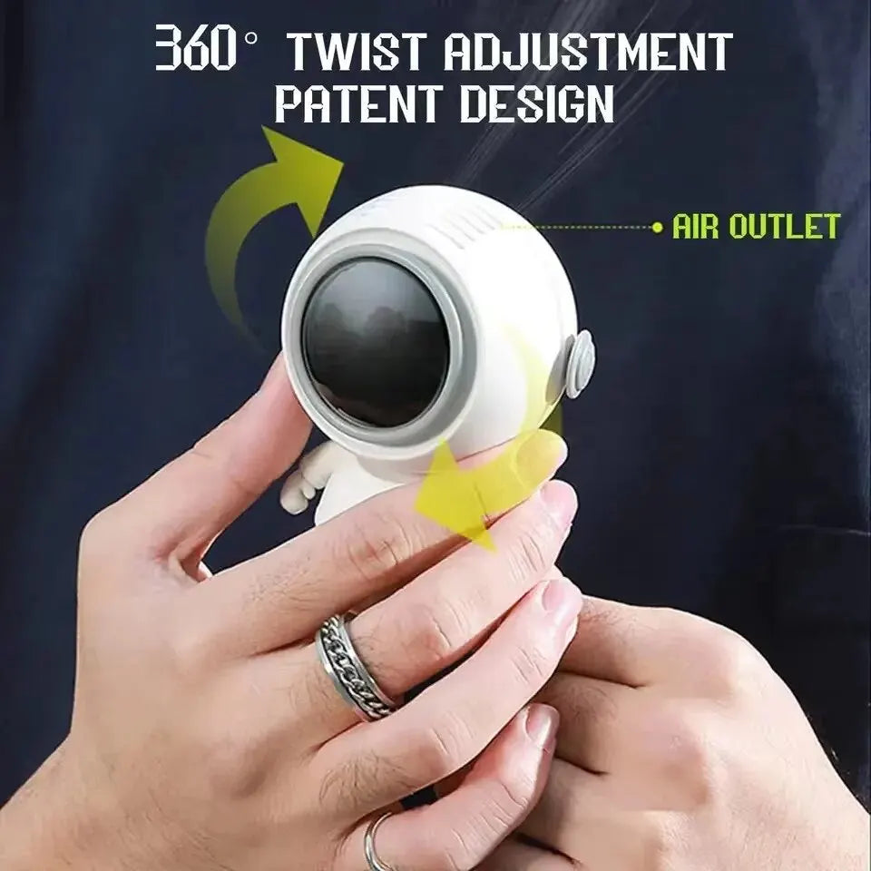 Portable Astronaut Neck Fan in black, designed for hands-free cooling with USB charging capability.