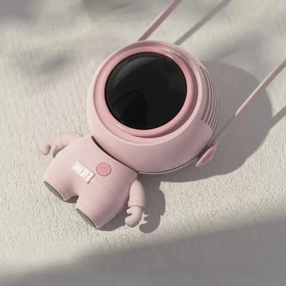 Portable Astronaut Neck Fan in black, designed for hands-free cooling with USB charging capability.