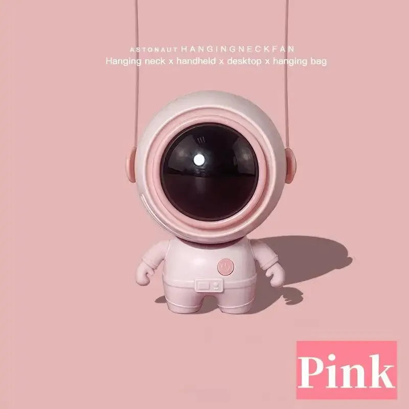 Portable Astronaut Neck Fan in black, designed for hands-free cooling with USB charging capability.