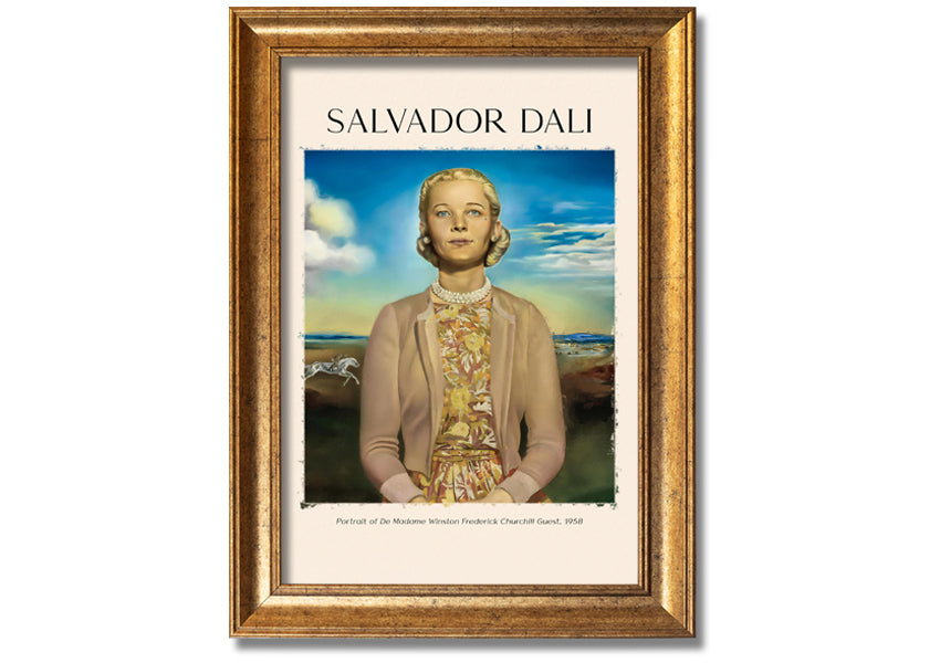 Portrait Of De Madame Winston Frederick by Salvador Dali, printed on coated polyester canvas and mounted on a 44mm box frame, ready to hang.