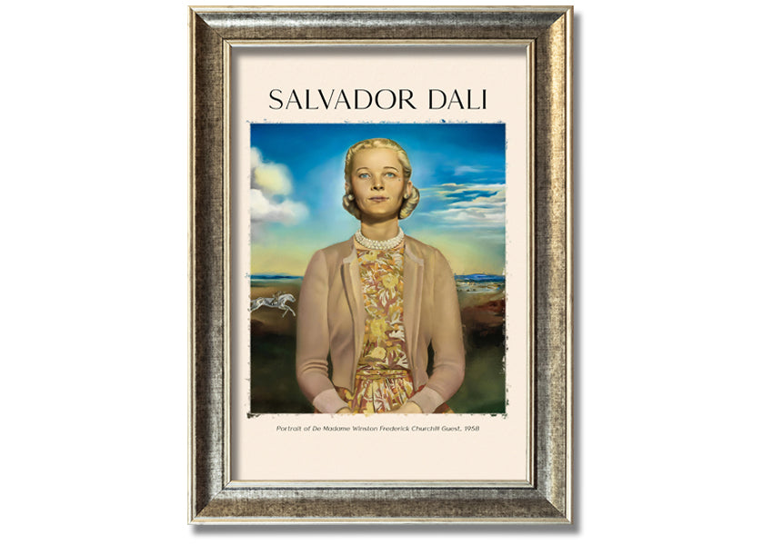Portrait Of De Madame Winston Frederick by Salvador Dali, printed on coated polyester canvas and mounted on a 44mm box frame, ready to hang.