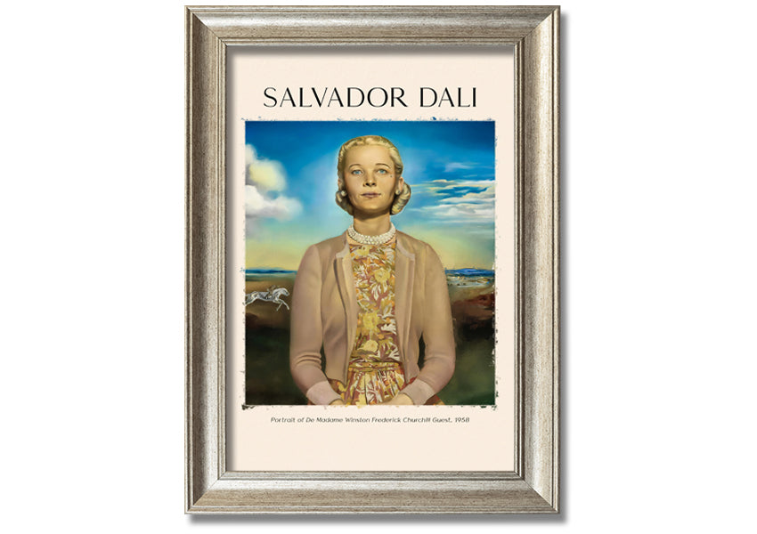 Portrait Of De Madame Winston Frederick by Salvador Dali, printed on coated polyester canvas and mounted on a 44mm box frame, ready to hang.