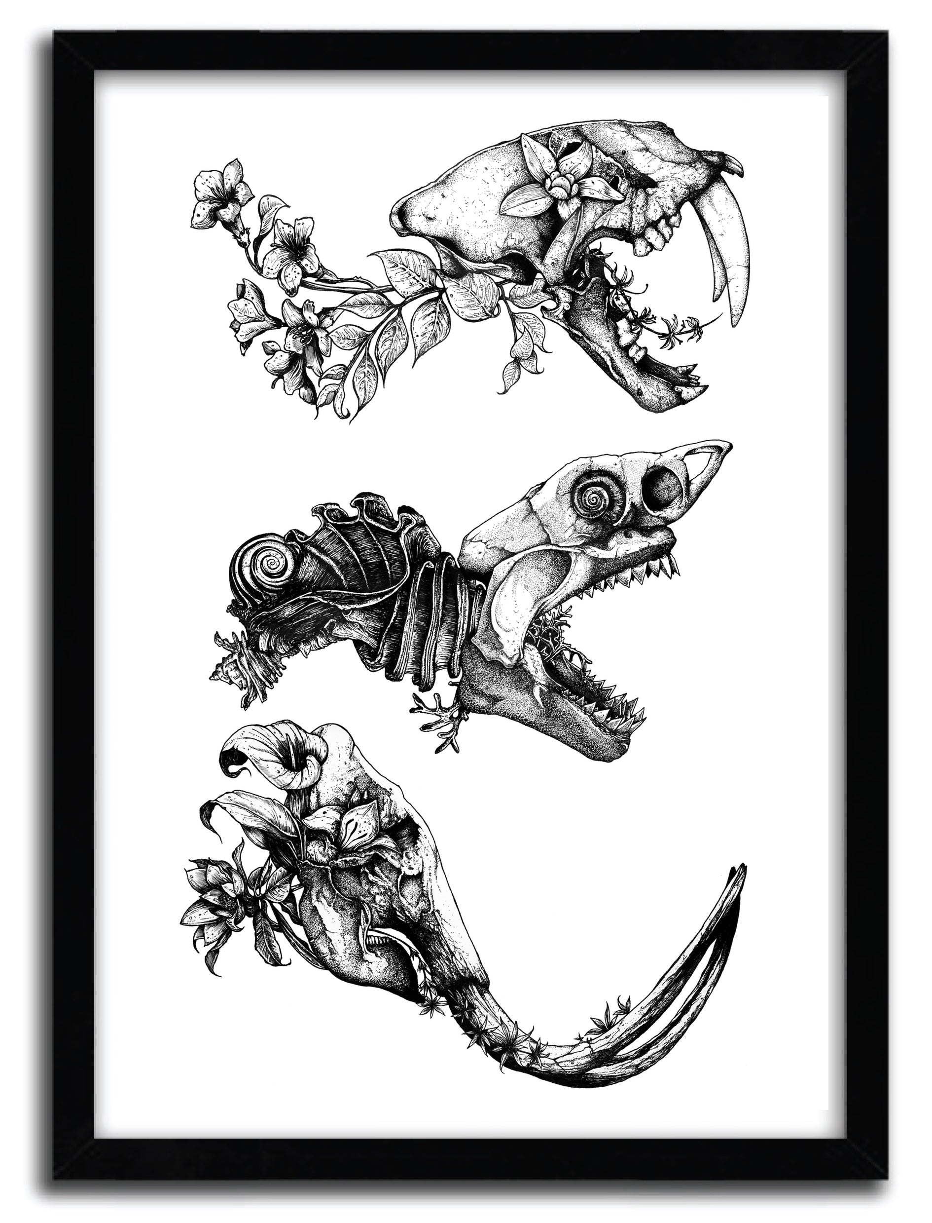 Prehistoric Bloom art print by SINPIGGYHEAD on fine arts paper, showcasing vibrant colors and intricate details.