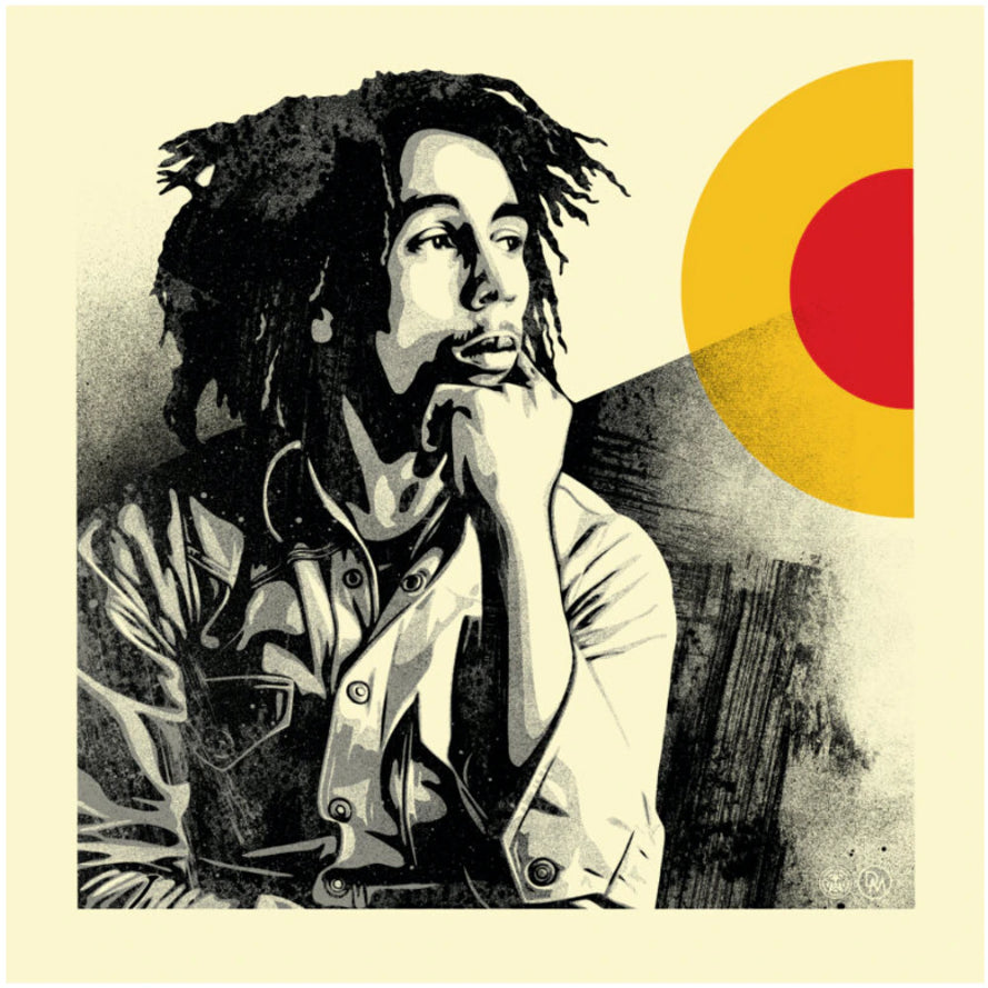 Limited edition Bob Marley Sun Is Shining print by Shepard Fairey, featuring vibrant colors and intricate design, signed and numbered.