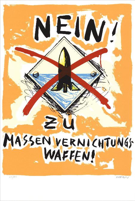 Limited edition lithograph Print Nein ! Stop au nucléaire by Peter Klasen, featuring bold colors and a significant anti-nuclear message.