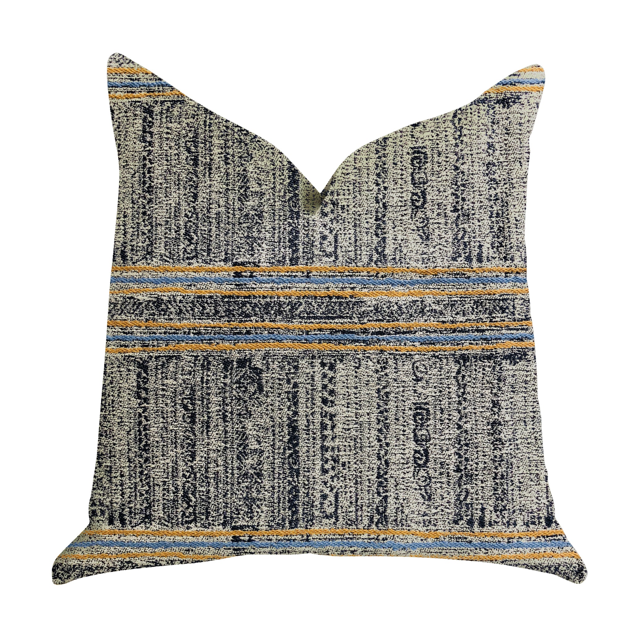 Promenade Way Textured Luxury Throw Pillow in blue and gold, showcasing its elegant design and double-sided texture.