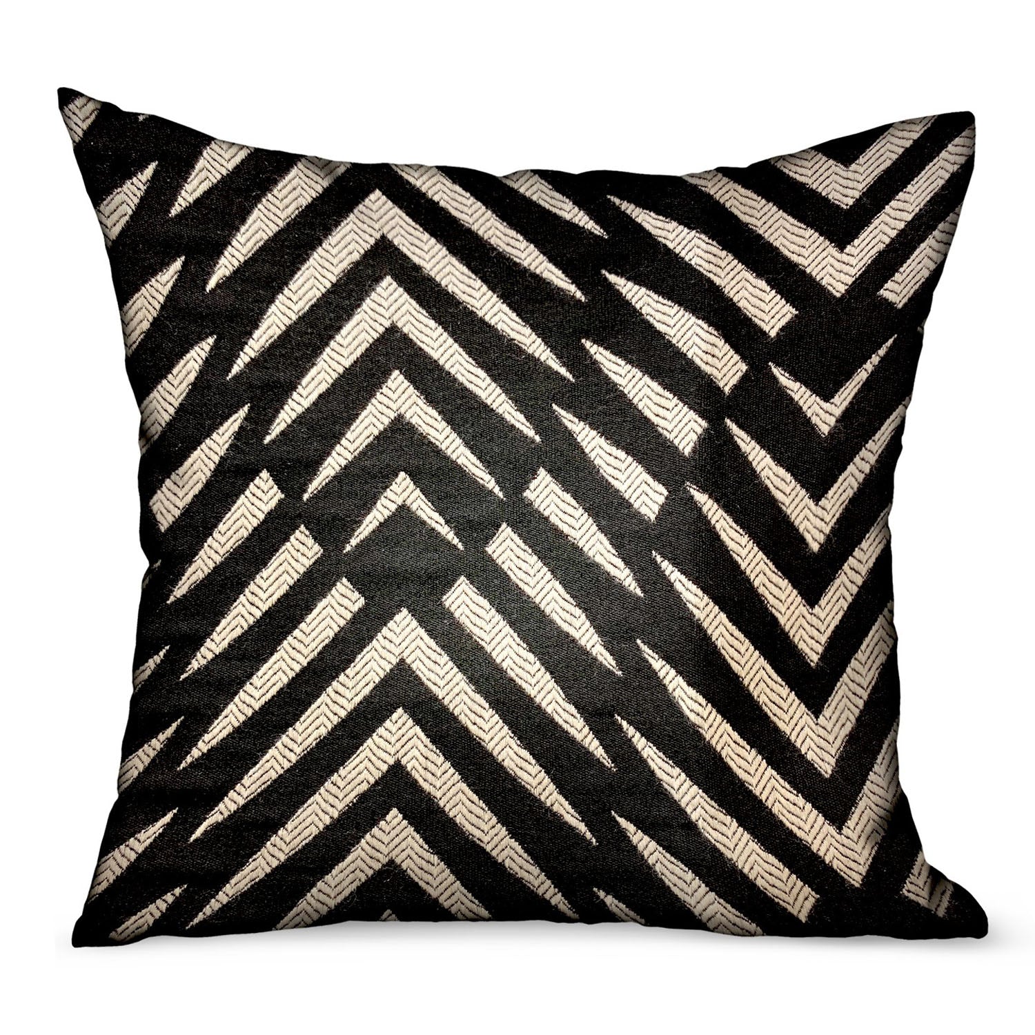 Raven Palm Black Geometric Luxury Throw Pillow featuring durable Sunbrella fabric, double-sided design, and invisible zipper closure.