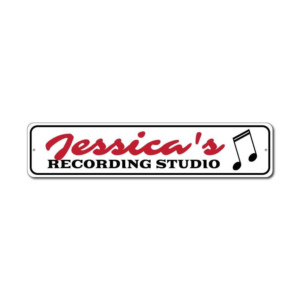 A stylish Recording Studio Sign made from durable aluminum, featuring customizable text options, perfect for music lovers and recording enthusiasts.