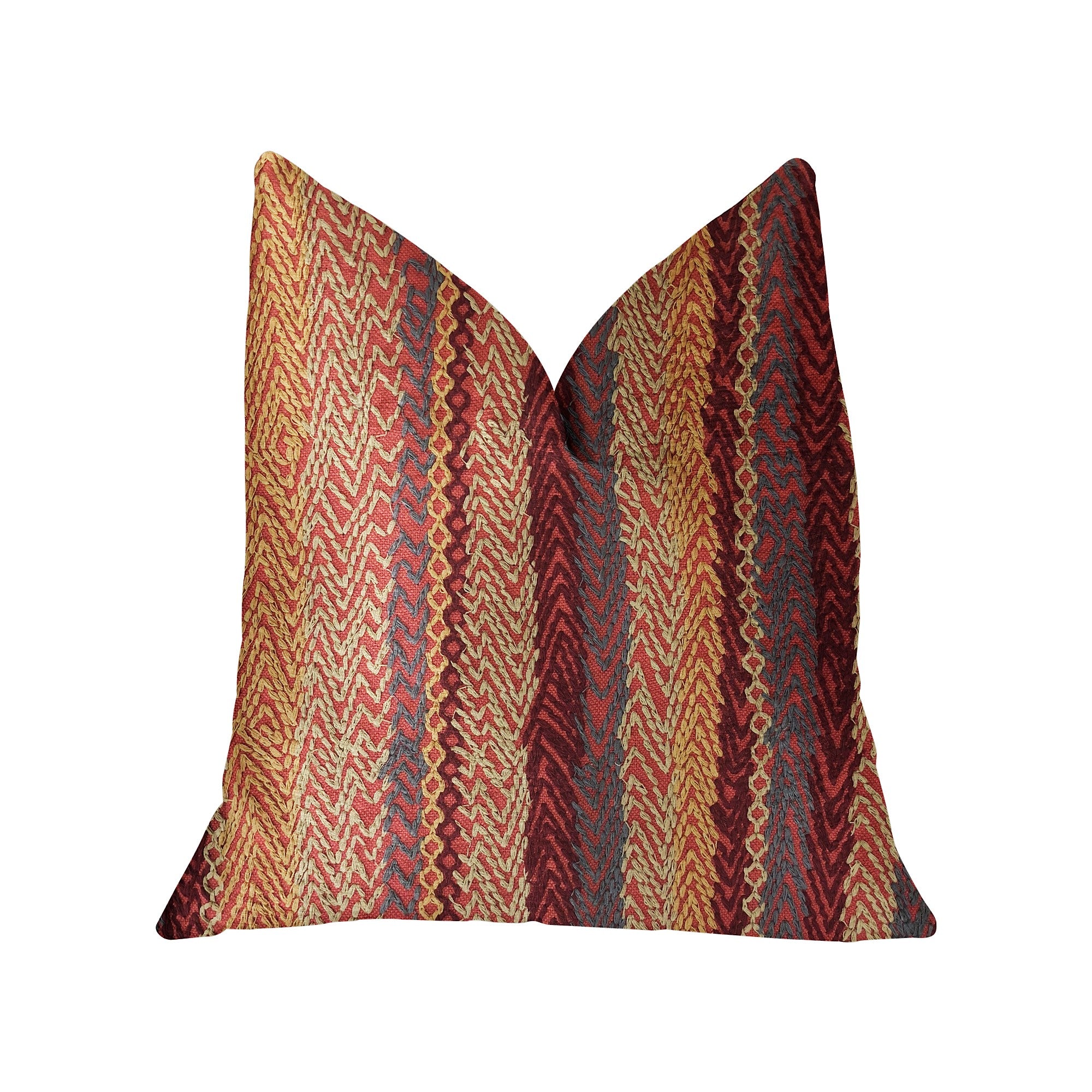 Red Cosmo Multicolor Luxury Throw Pillow featuring a vibrant design with a blend of linen and cotton, showcasing an invisible zipper and double-sided pattern.