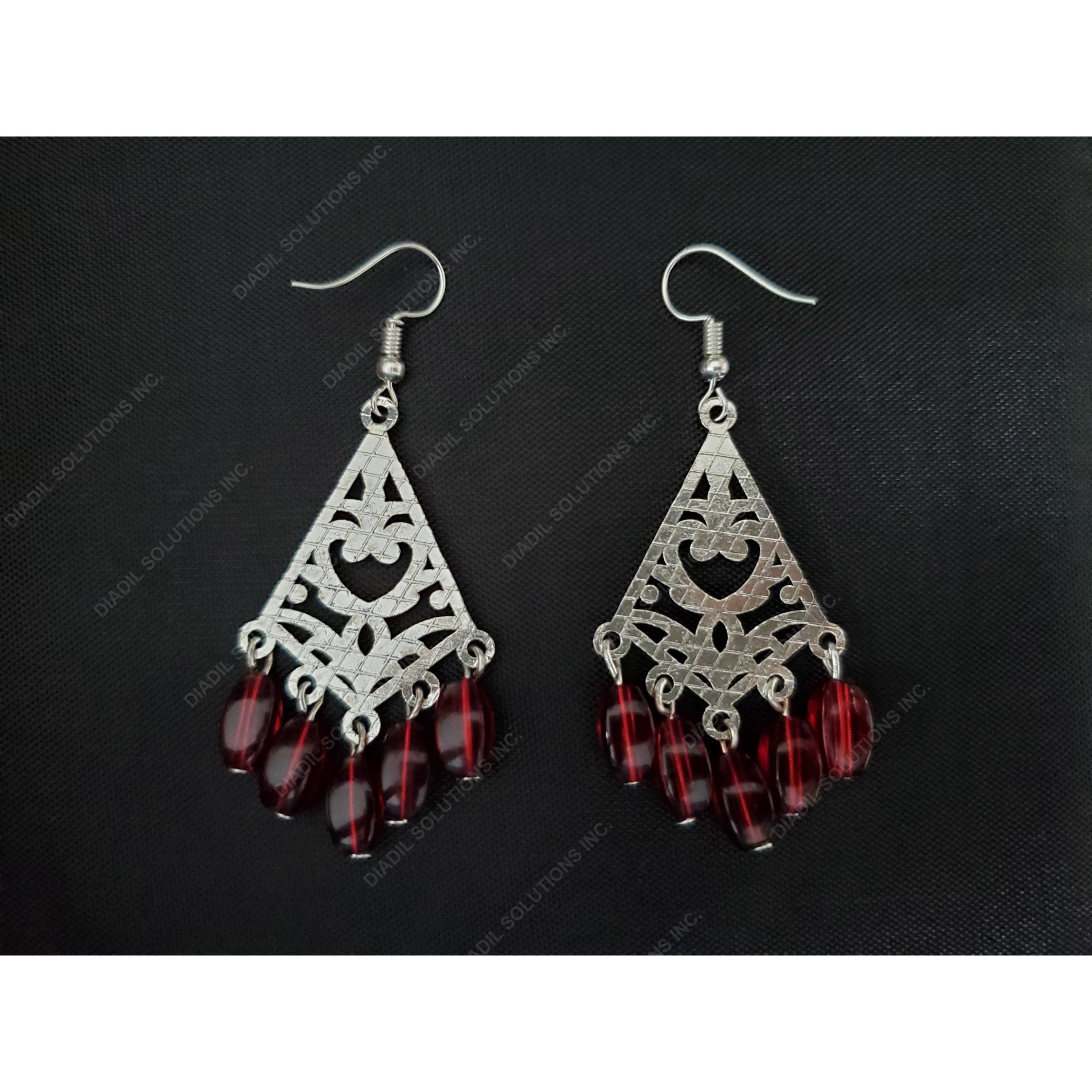 Elegant red dangling earrings with a translucent design, perfect for any occasion.