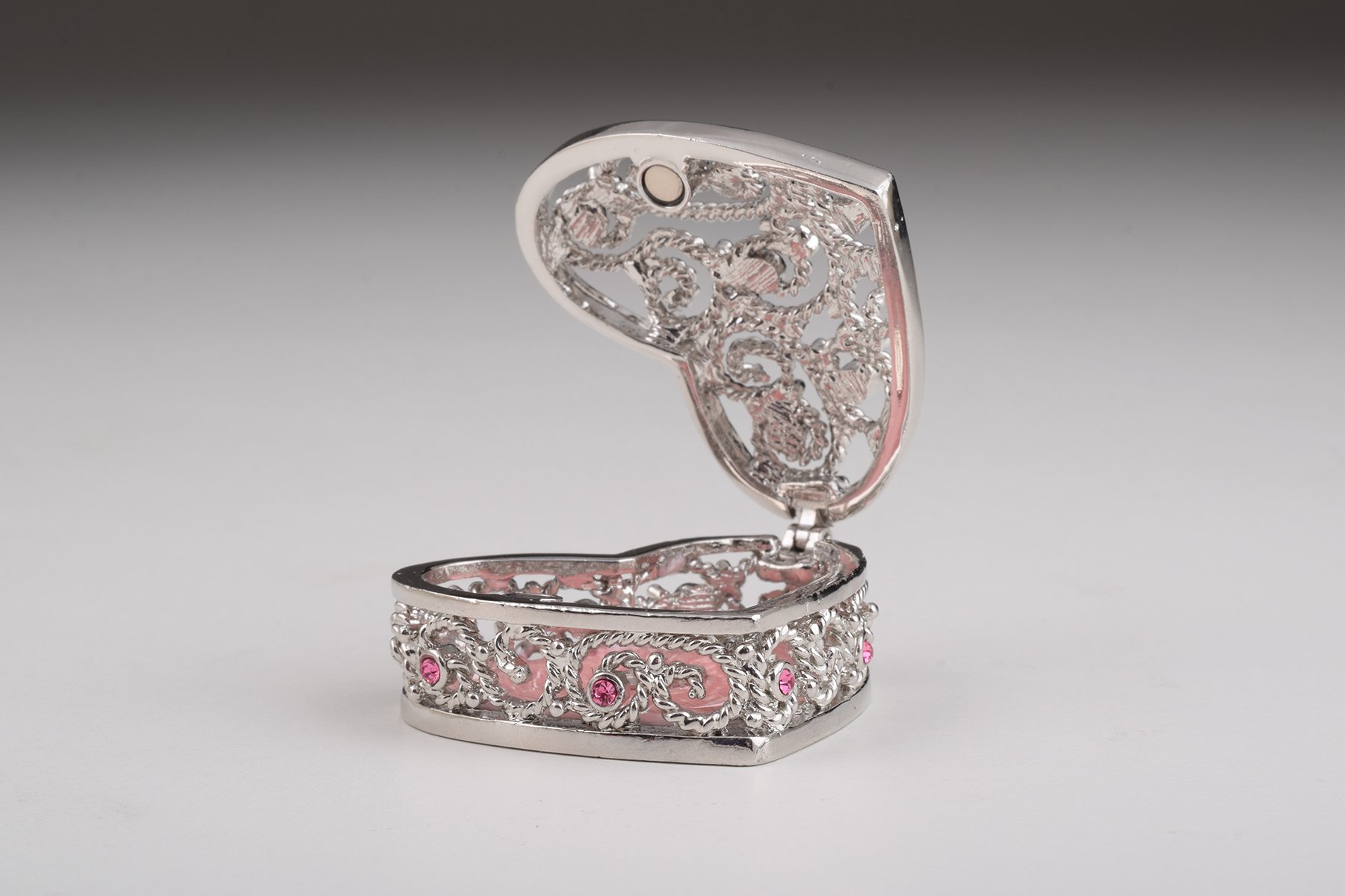 A beautifully crafted Red Heart Decorative Box featuring enamel paint and adorned with sparkling Austrian crystals, showcasing 24K gold or 925 silver plating.