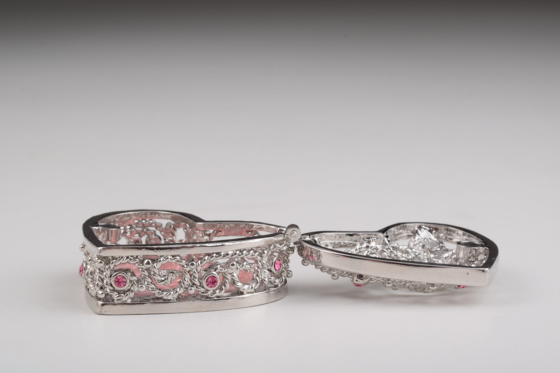 A beautifully crafted Red Heart Decorative Box featuring enamel paint and adorned with sparkling Austrian crystals, showcasing 24K gold or 925 silver plating.