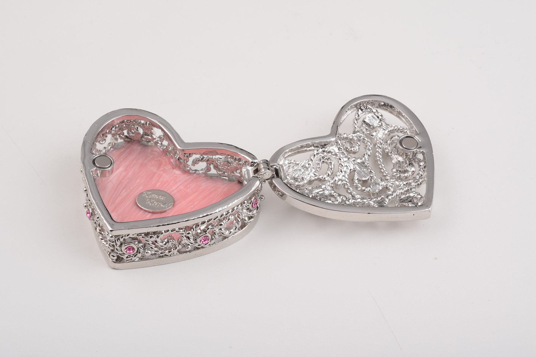 A beautifully crafted Red Heart Decorative Box featuring enamel paint and adorned with sparkling Austrian crystals, showcasing 24K gold or 925 silver plating.