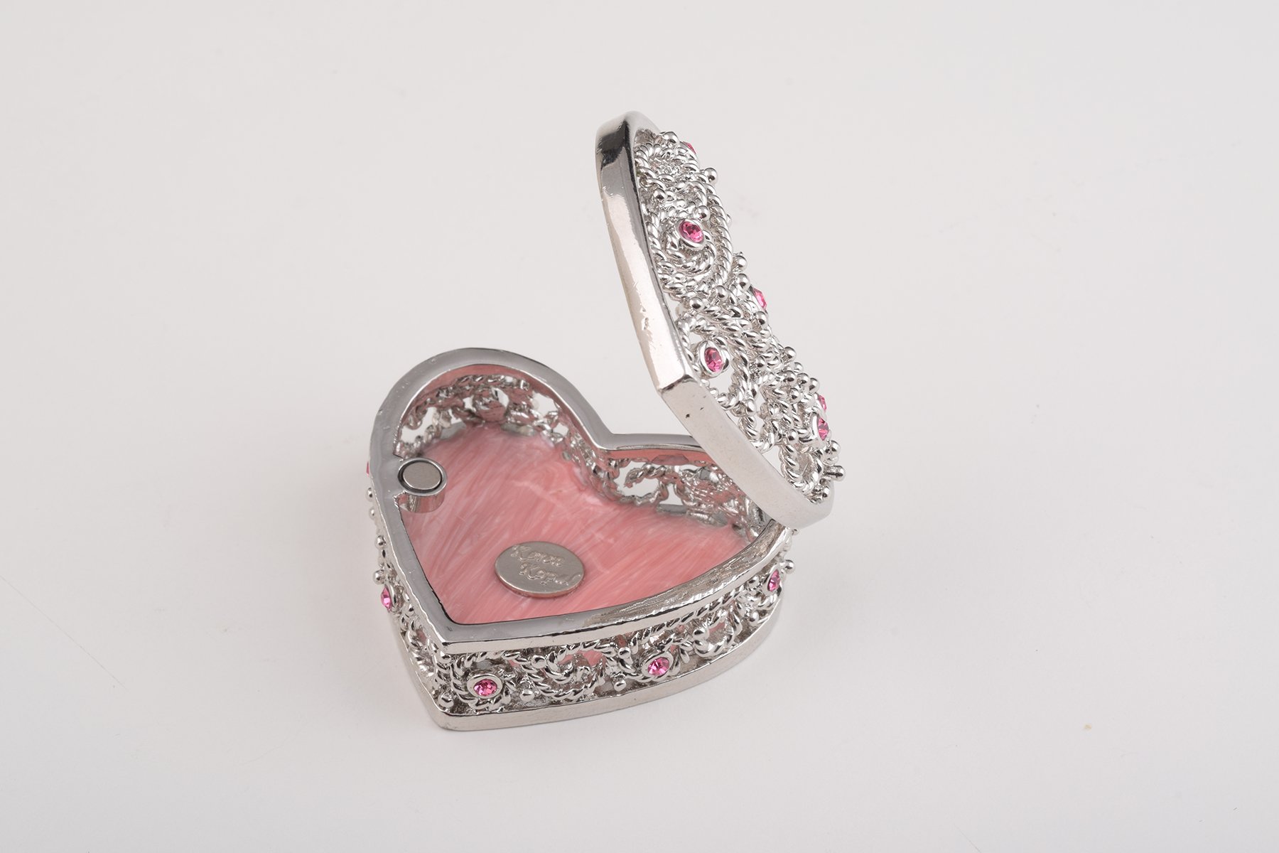 A beautifully crafted Red Heart Decorative Box featuring enamel paint and adorned with sparkling Austrian crystals, showcasing 24K gold or 925 silver plating.