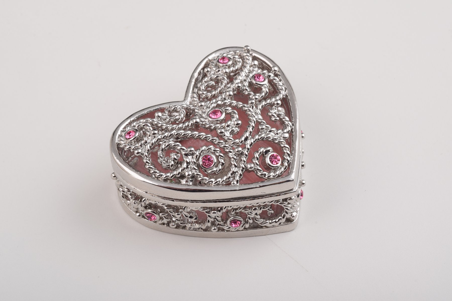 A beautifully crafted Red Heart Decorative Box featuring enamel paint and adorned with sparkling Austrian crystals, showcasing 24K gold or 925 silver plating.