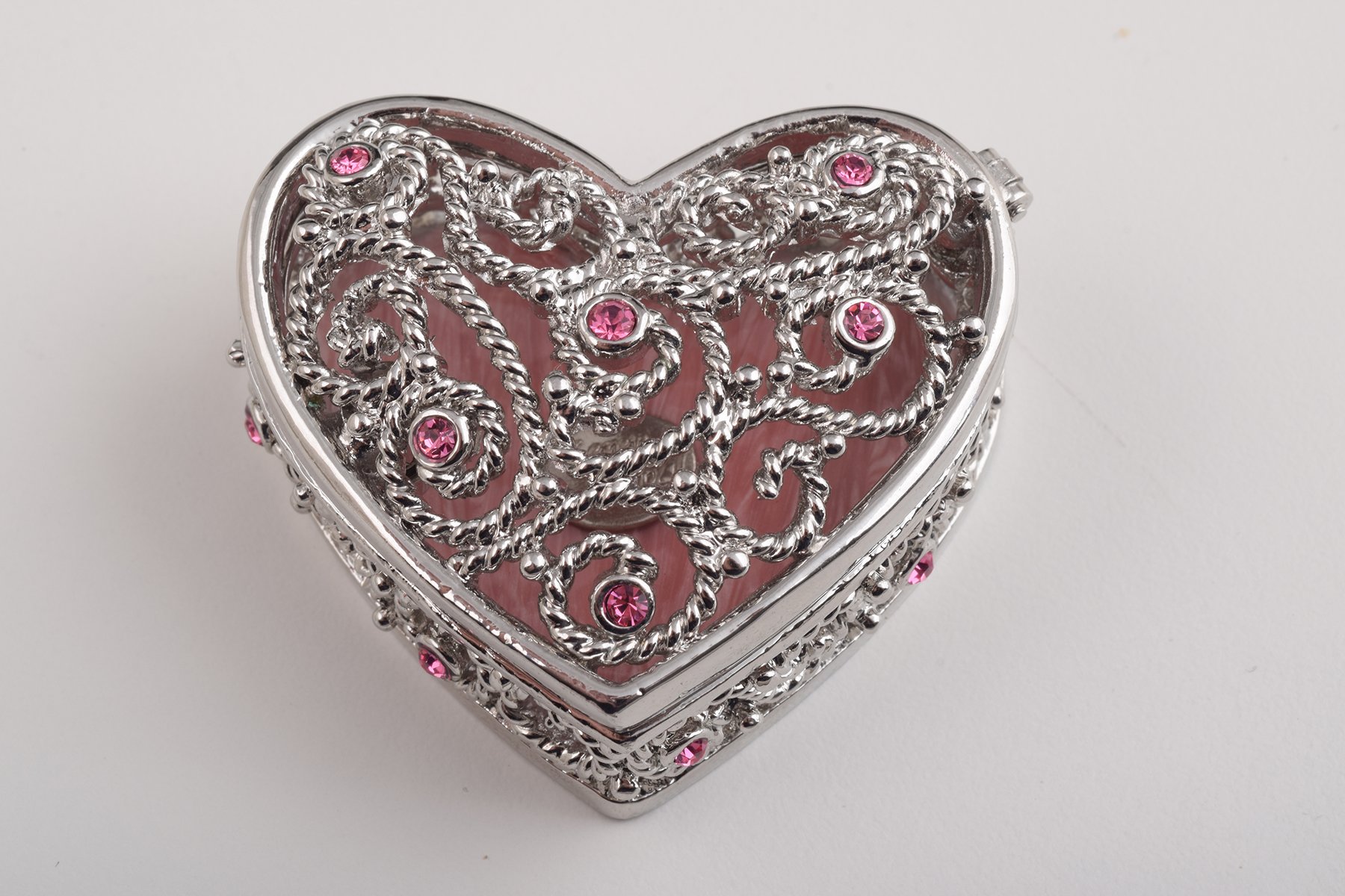 A beautifully crafted Red Heart Decorative Box featuring enamel paint and adorned with sparkling Austrian crystals, showcasing 24K gold or 925 silver plating.