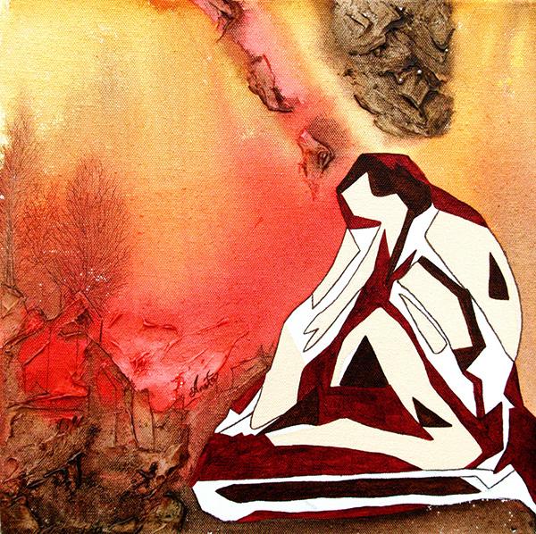 Red Nude #2 Giclee Print by Anet Abnous, featuring vibrant colors and abstract figurative design on a gallery wrapped canvas.