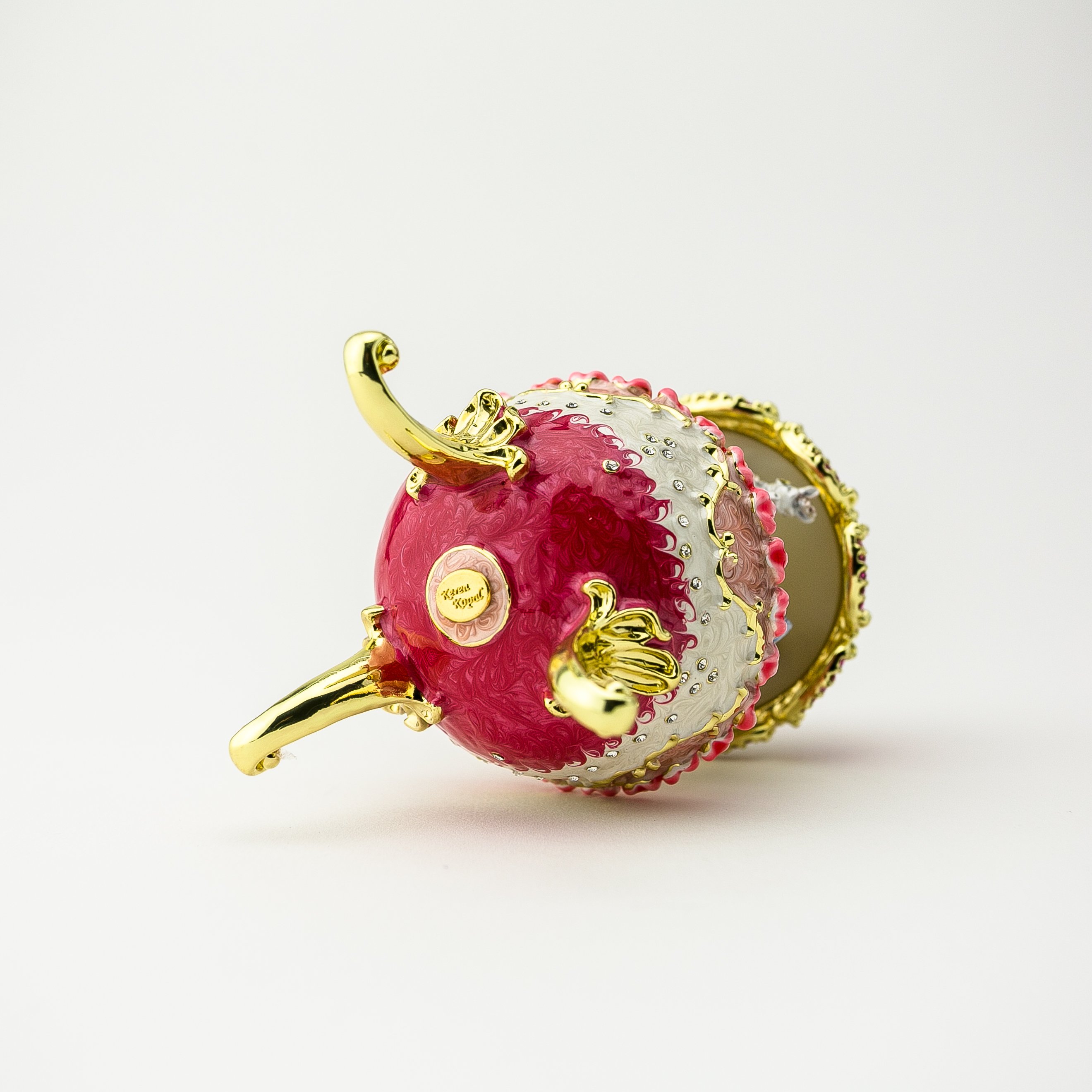 Red Wind up Horse Carousel Faberge Egg trinket box with Austrian crystals and 24K gold plating, beautifully handcrafted by Keren Kopal.