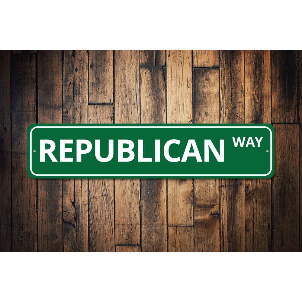 Customizable Republican sign made of durable aluminum, showcasing patriotic colors and designs, perfect for indoor or outdoor display.