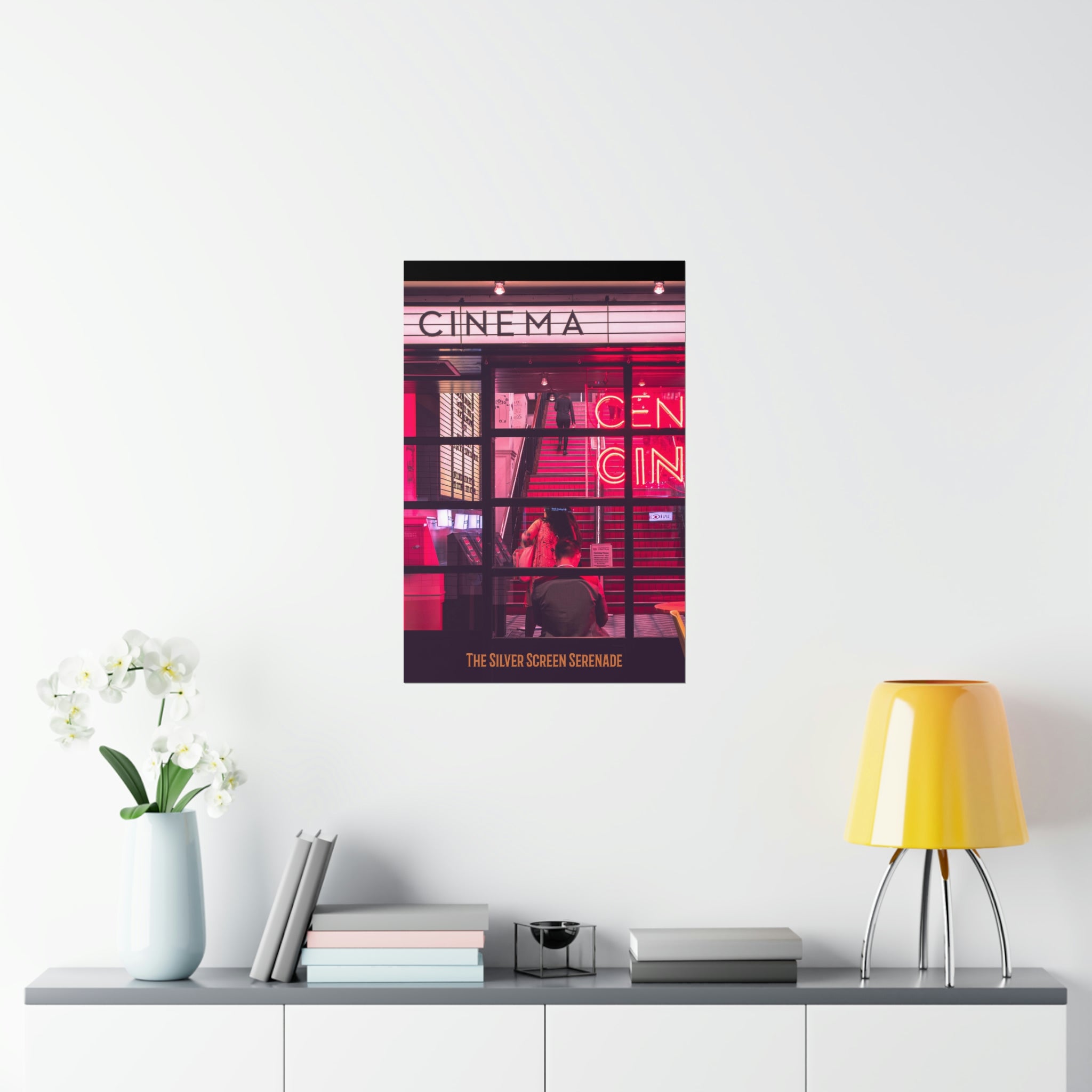 A vibrant Retro Cinema Theme Poster showcasing classic film elements, printed on premium matte fine art paper.