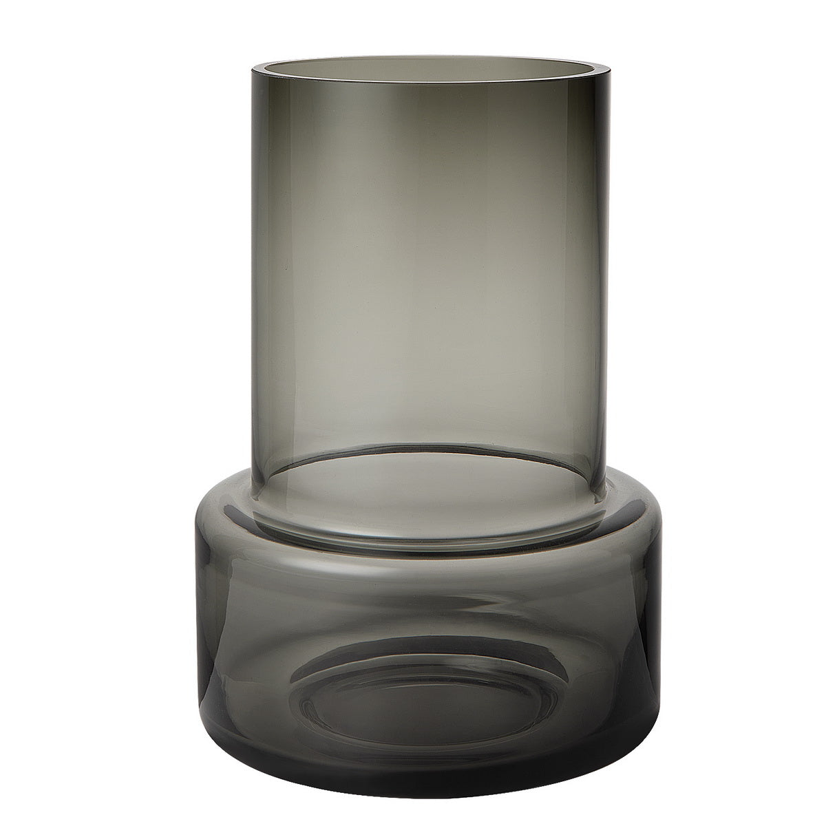 A retro style thick glass vase in amber and dark gray, showcasing Art Deco design with a luxurious finish.