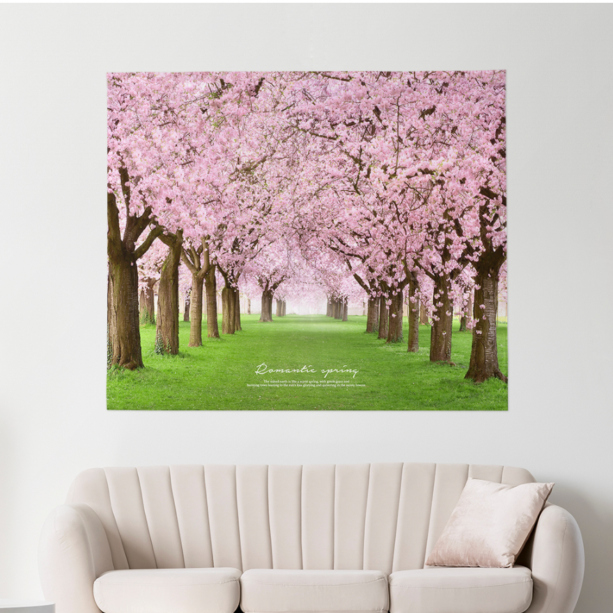 Romantic Spring fabric poster measuring 150cm x 130cm, featuring vibrant colors and modern design, perfect for home decor.