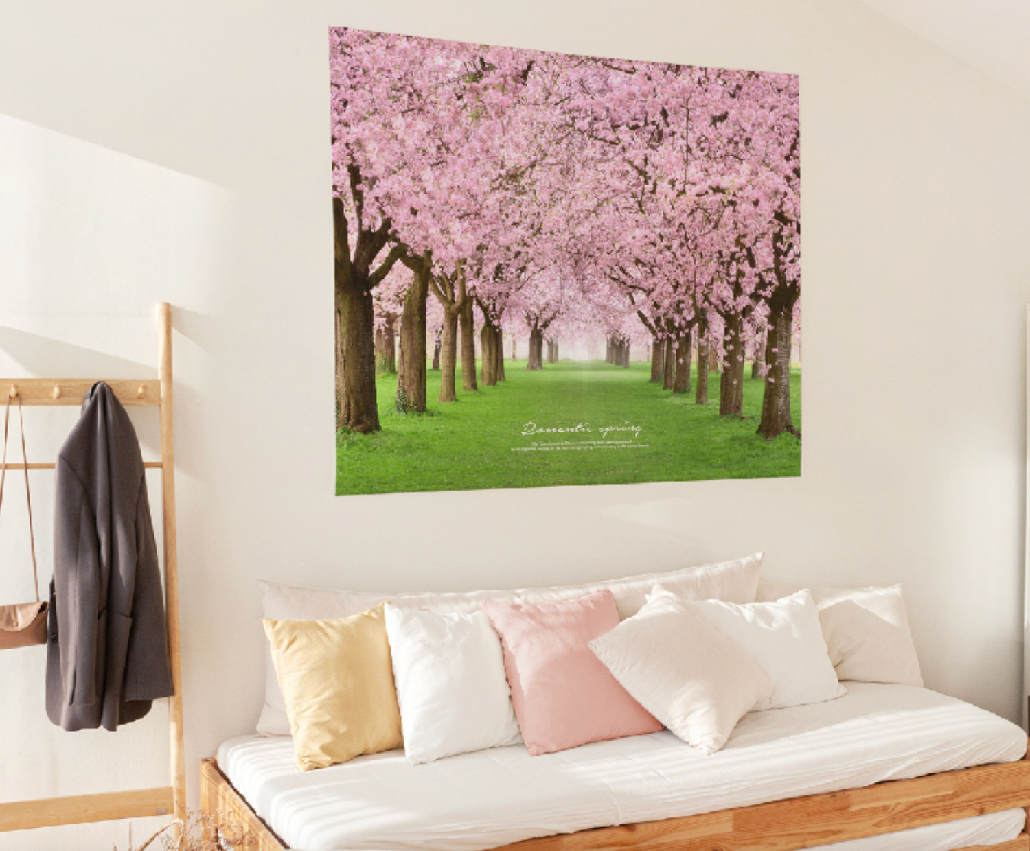 Romantic Spring fabric poster measuring 150cm x 130cm, featuring vibrant colors and modern design, perfect for home decor.