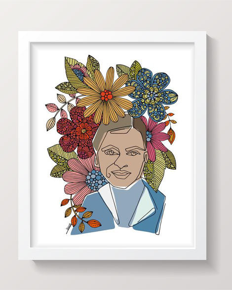 Illustration of Rosa Parks, an American civil rights activist, printed on heavy matte cardstock.
