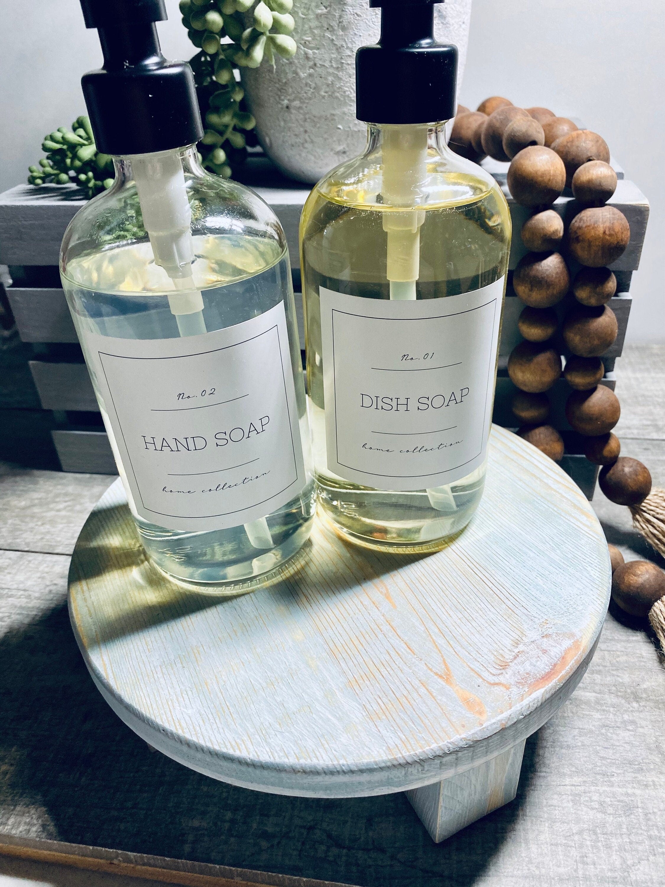 Round Wooden Riser in Vintage Blue with whitewashed finish, showcasing a shabby chic design, perfect for displaying soaps and candles.