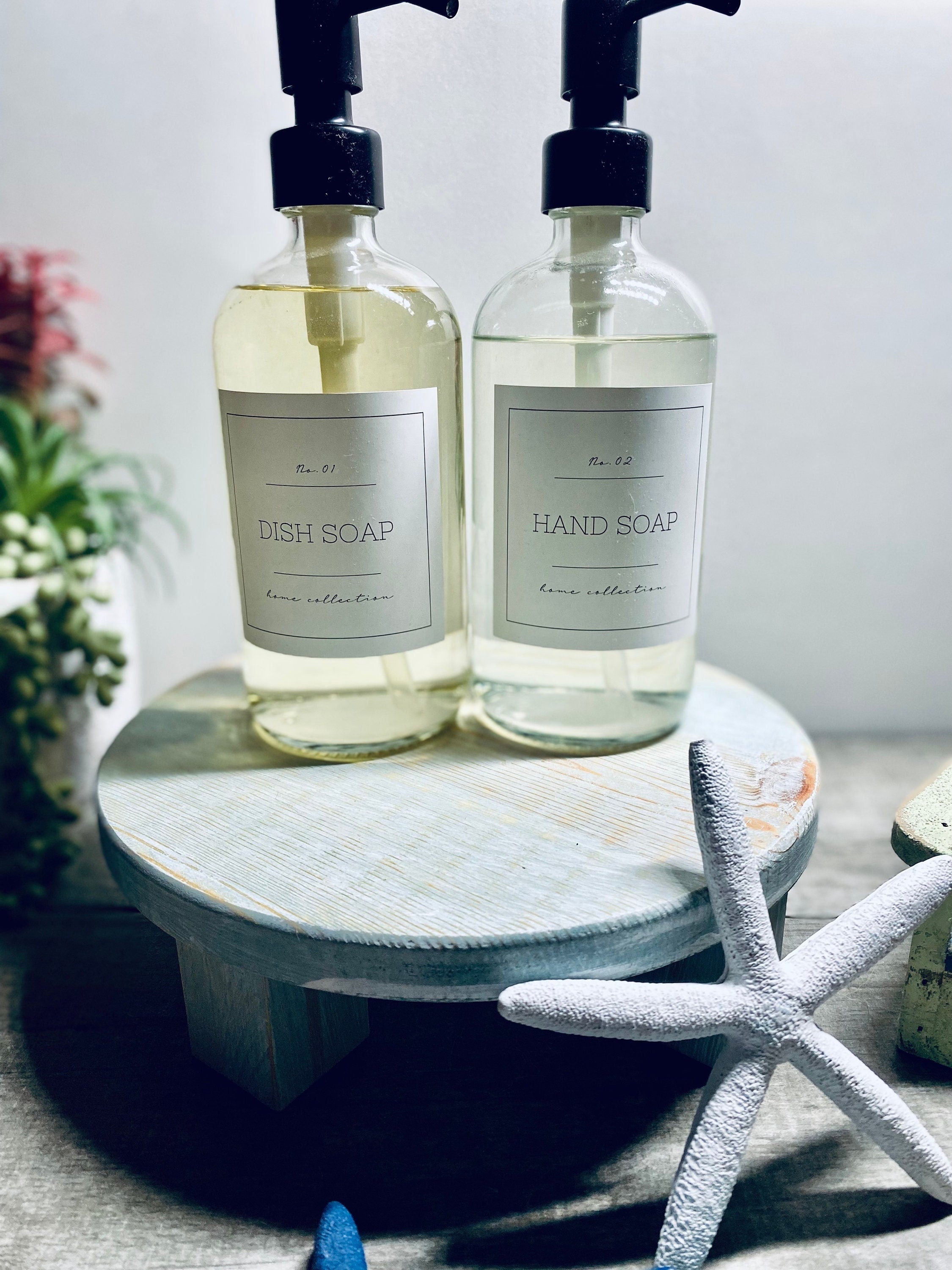 Round Wooden Riser in Vintage Blue with whitewashed finish, showcasing a shabby chic design, perfect for displaying soaps and candles.