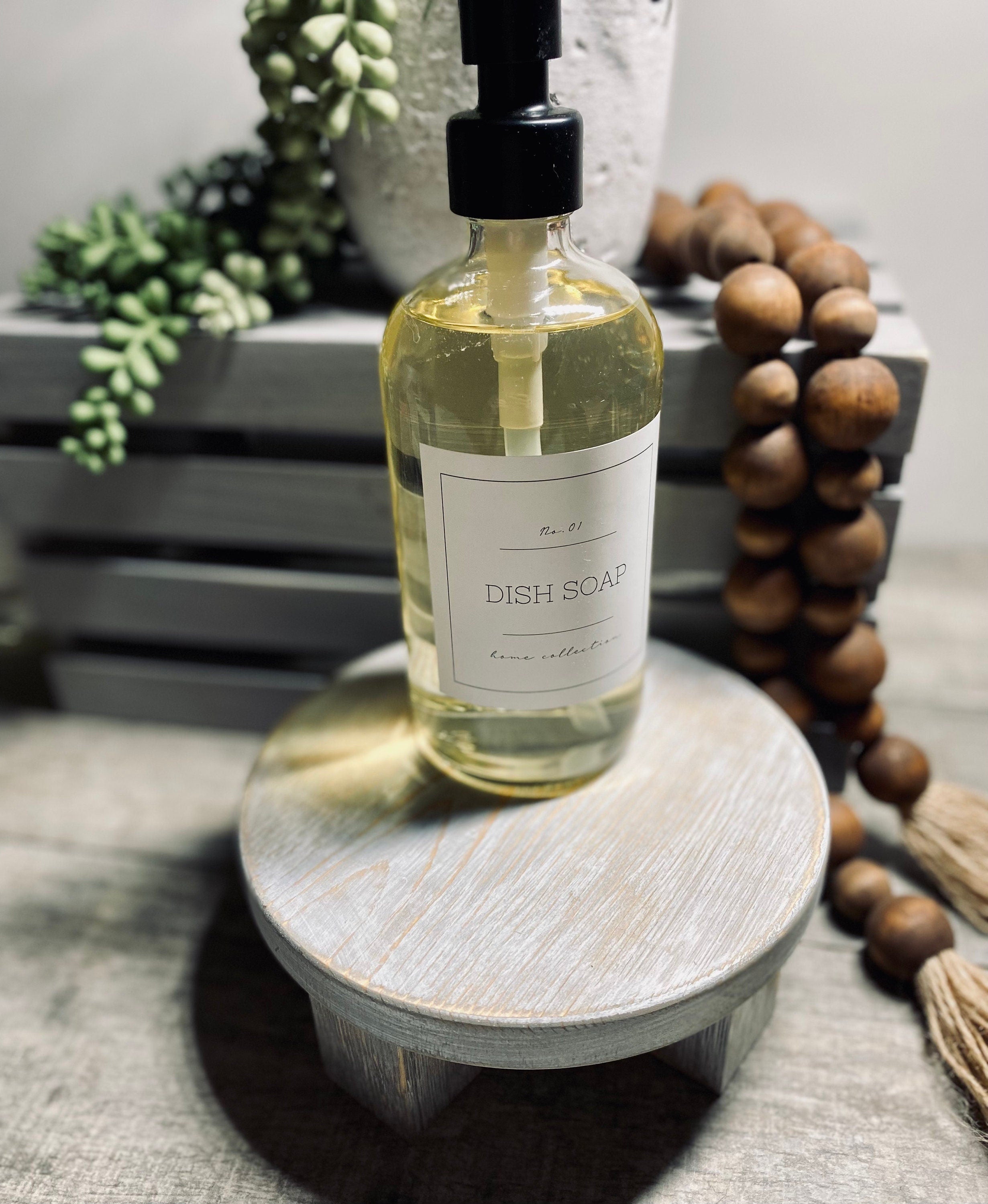 Round wooden riser in Classic Gray with a whitewashed finish, showcasing its rustic charm and sturdy design, perfect for displaying decor items.