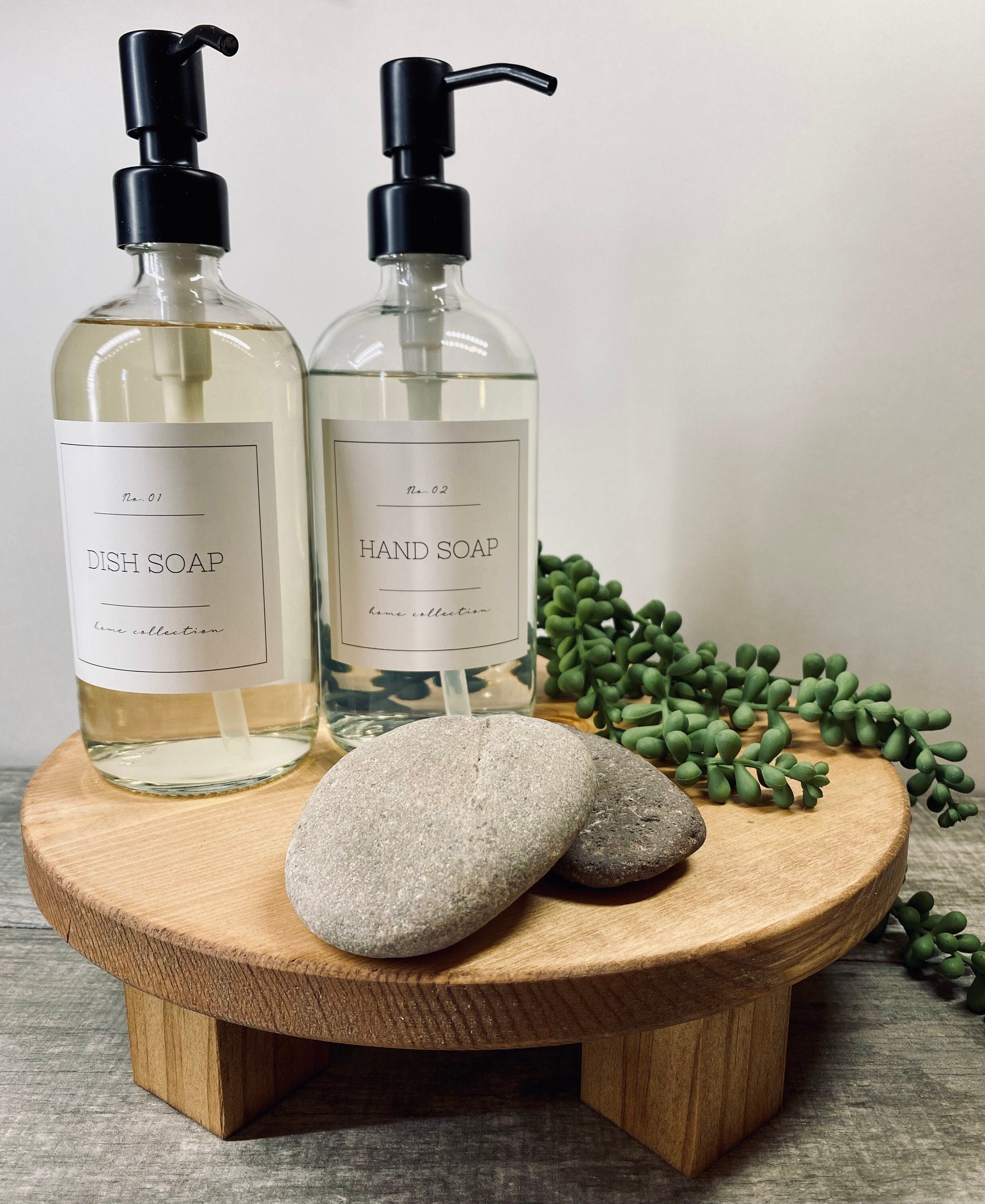 A round wooden riser made of solid pine, stained in Special Walnut, showcasing its unique grain and sturdy base, ideal for displaying soaps, candles, or plants.