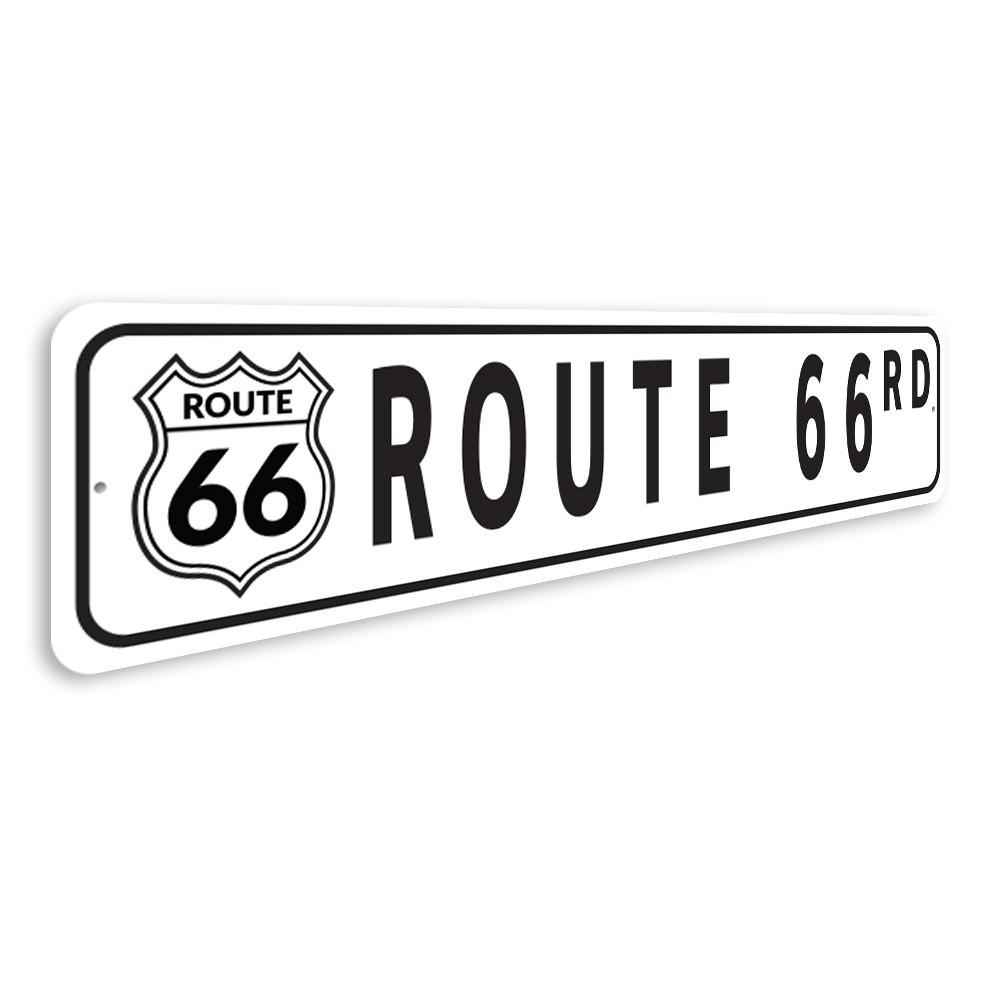 Route 66 street sign made of high-quality aluminum, featuring vibrant colors and a classic design, perfect for home or office decor.