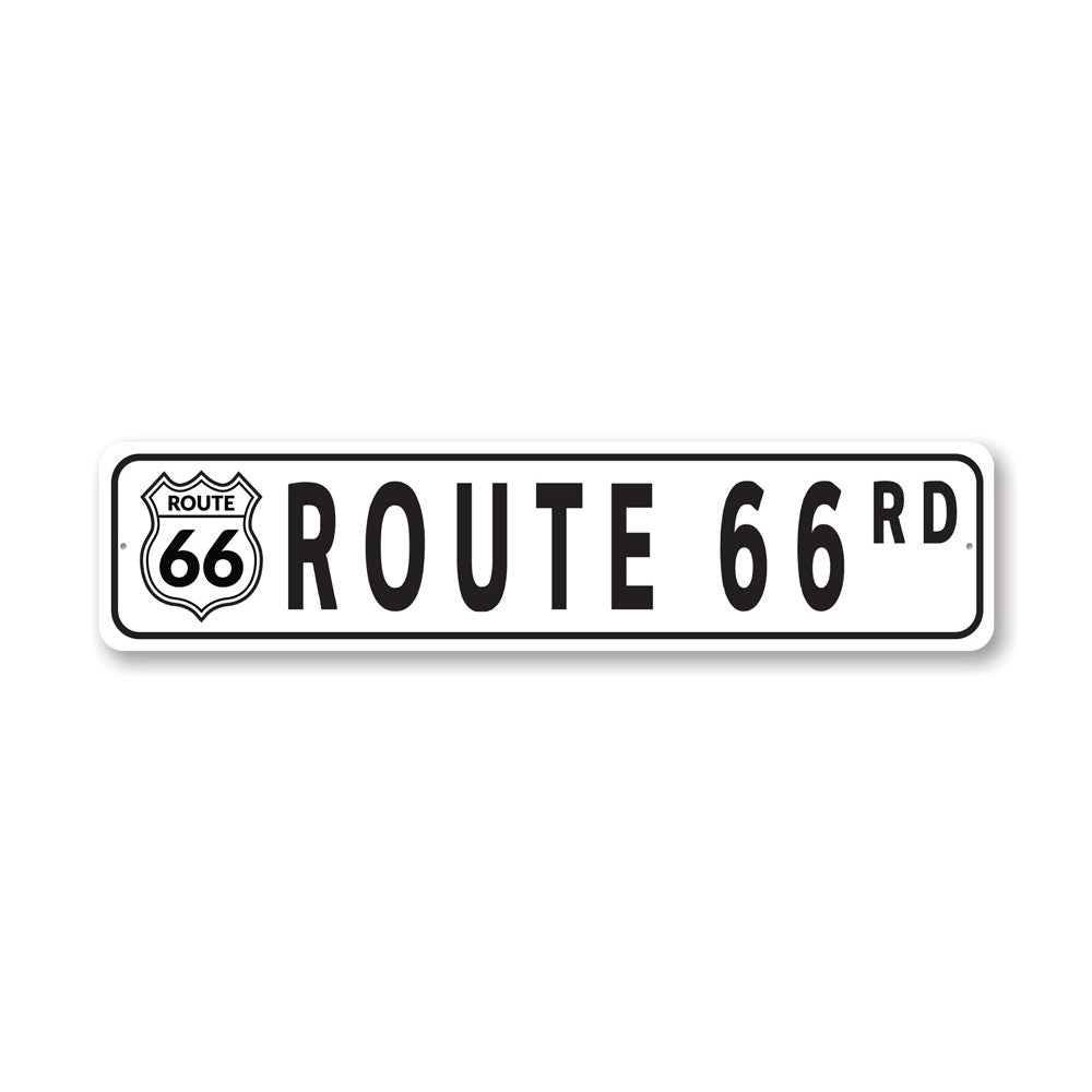 Route 66 street sign made of high-quality aluminum, featuring vibrant colors and a classic design, perfect for home or office decor.